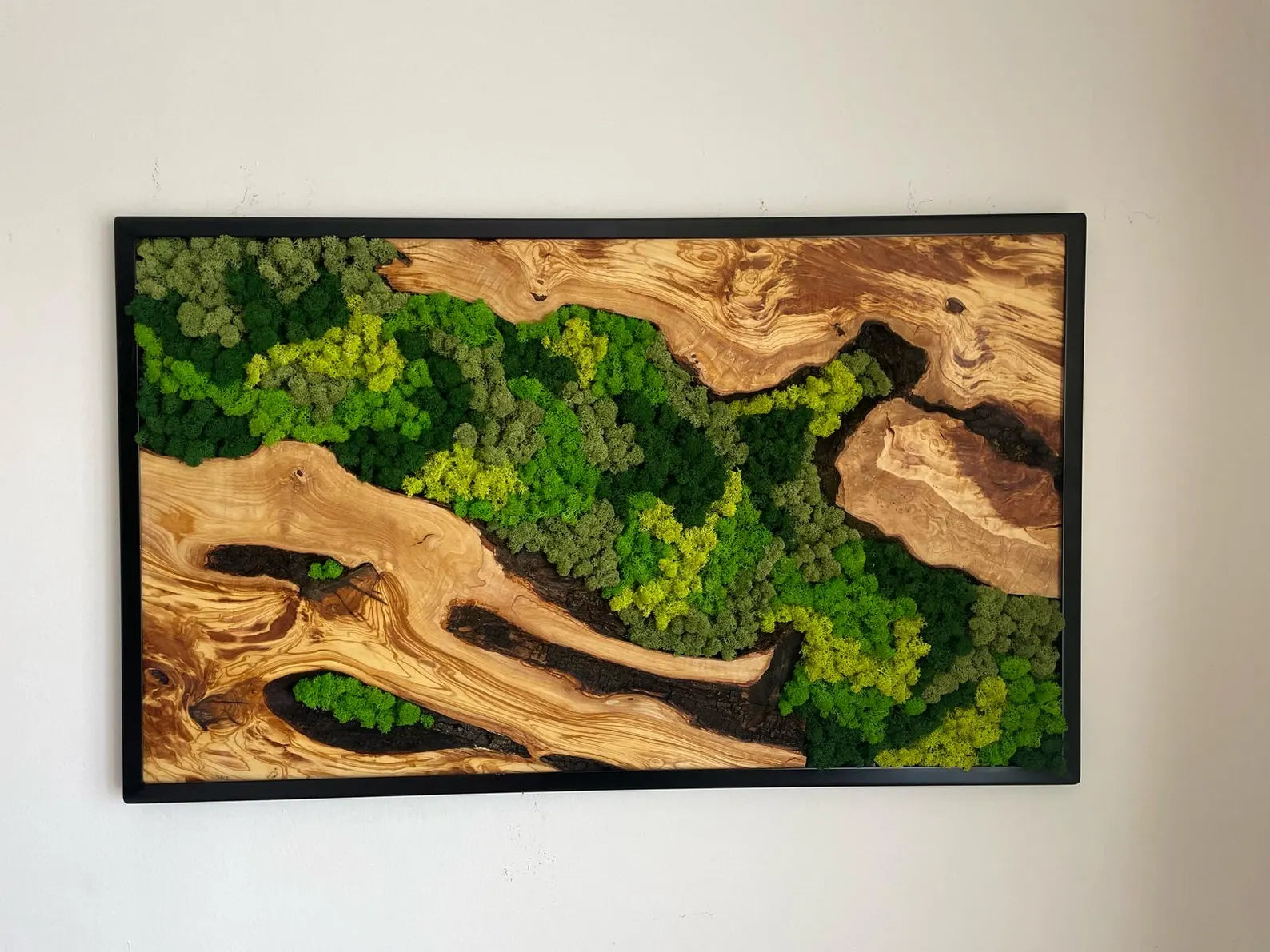 Handcrafted Olive Wood and Moss Wall Art – Natural Wall Decor for Home or Office