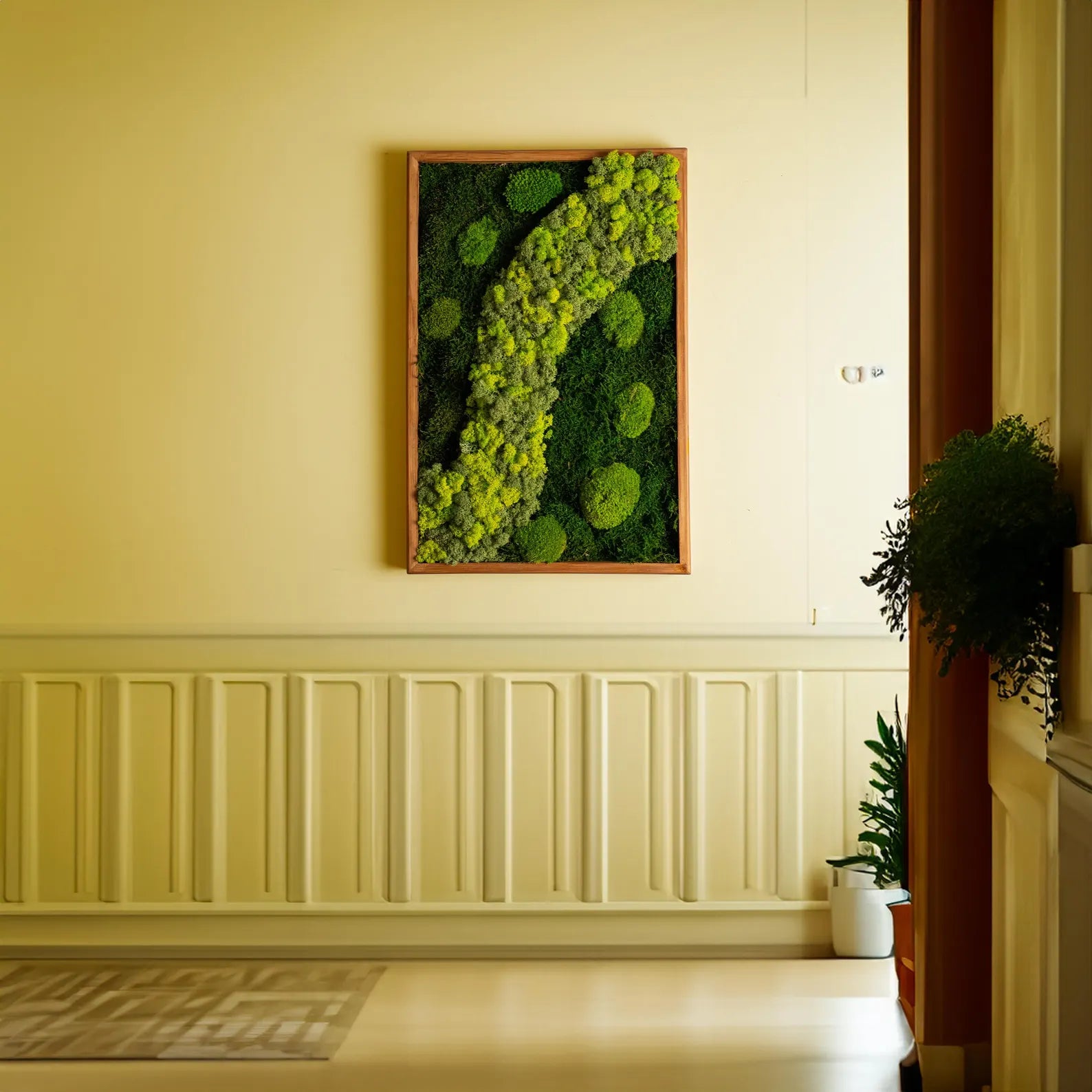 Large Moss Wall Art – Handmade Preserved Green Wall Decor with Wooden Frame