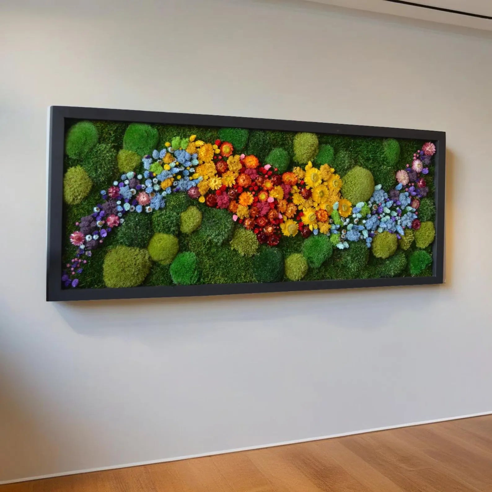 Multi-Toned Floral Moss Wall Art – Preserved Moss & Dried Flower Frame Décor