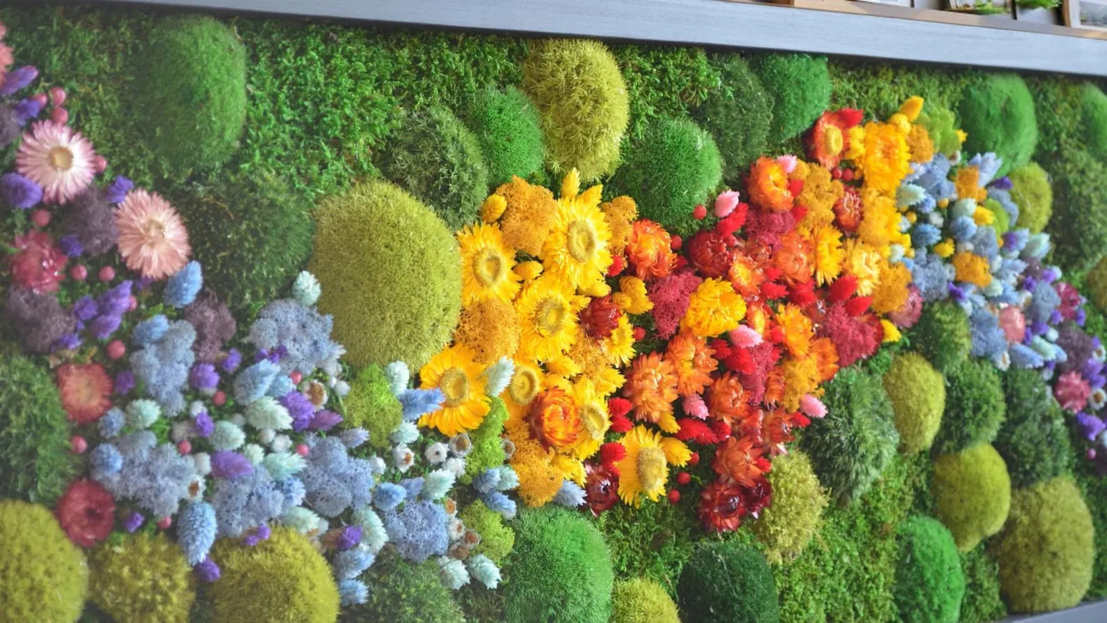 Multi-Toned Floral Moss Wall Art – Preserved Moss & Dried Flower Frame Décor
