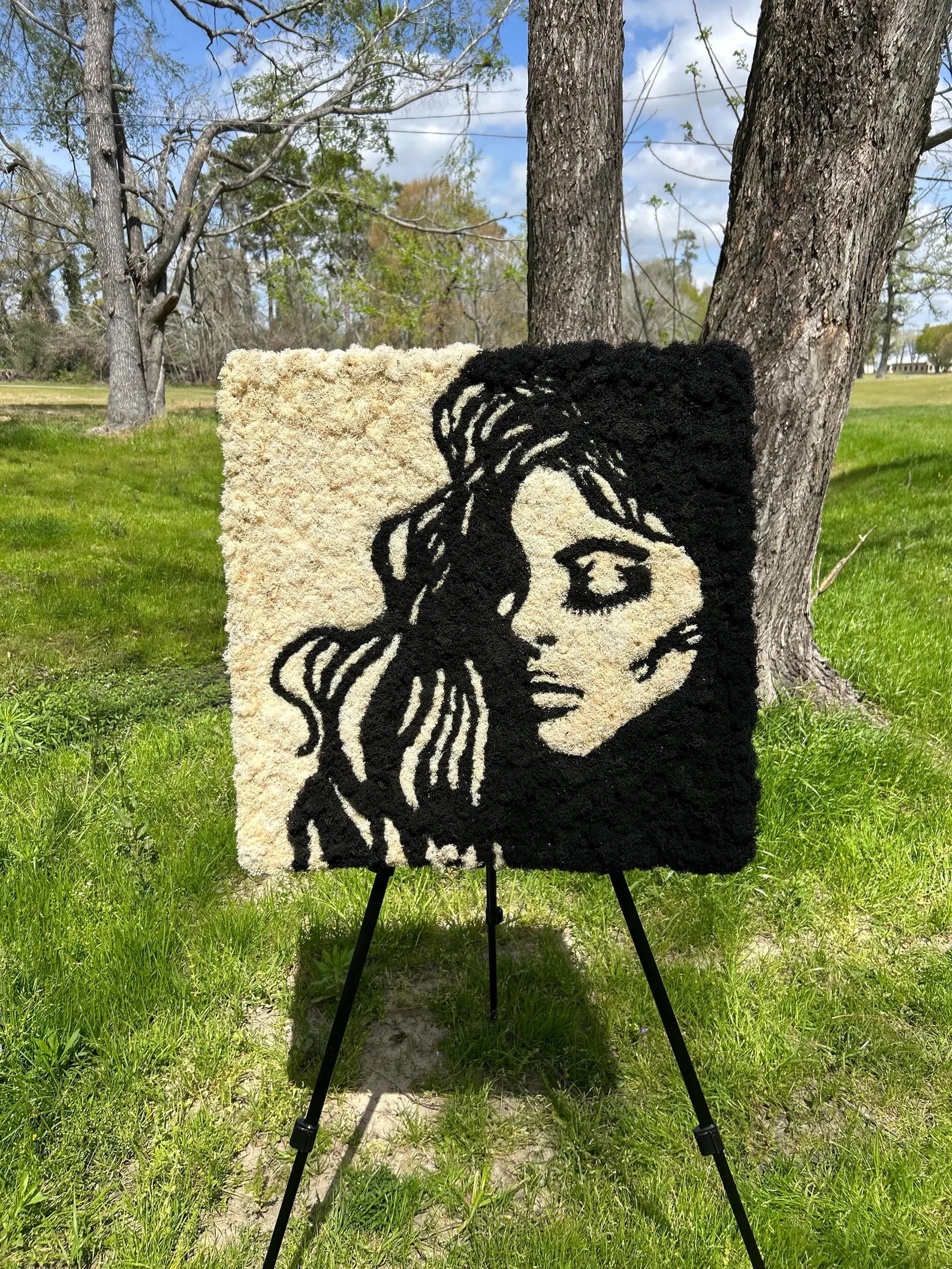 Reindeer Moss Wall Art – Woman’s Profile in Black & Beige, Handmade Nature Decor