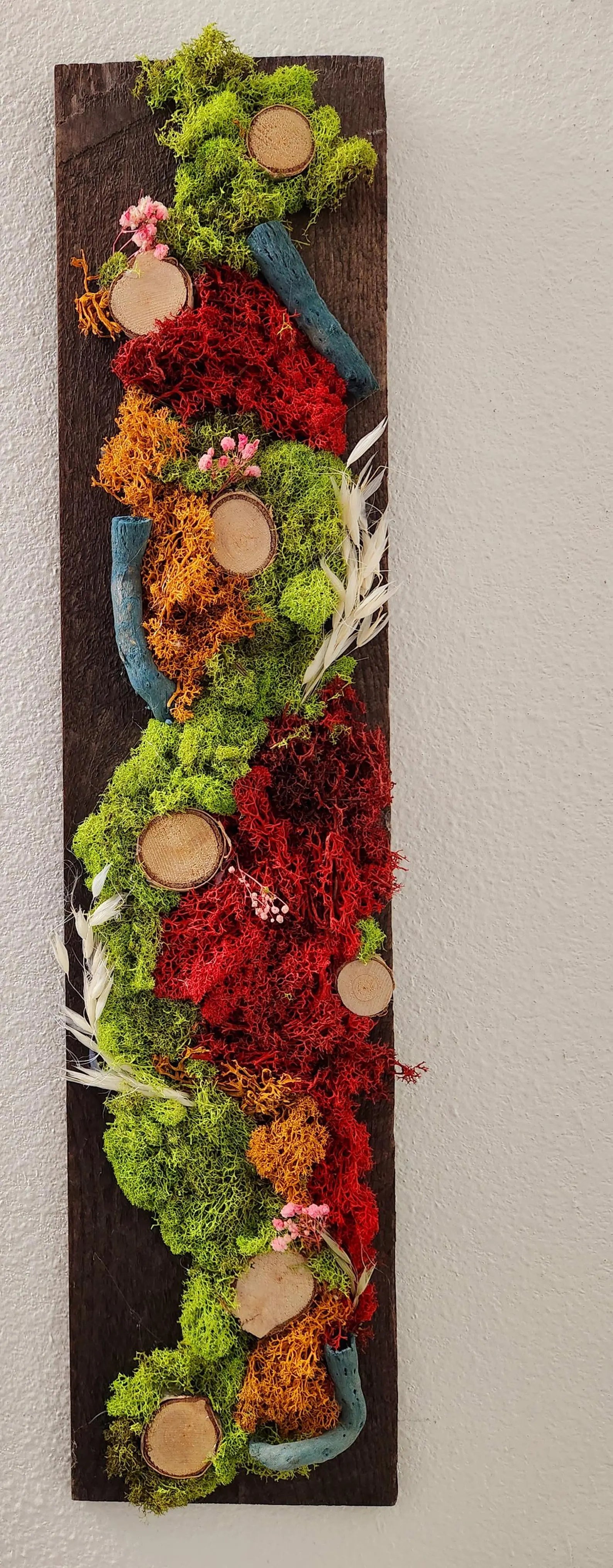 Wooden Wall Hanging – Handmade Moss Art Decor 5.5x24