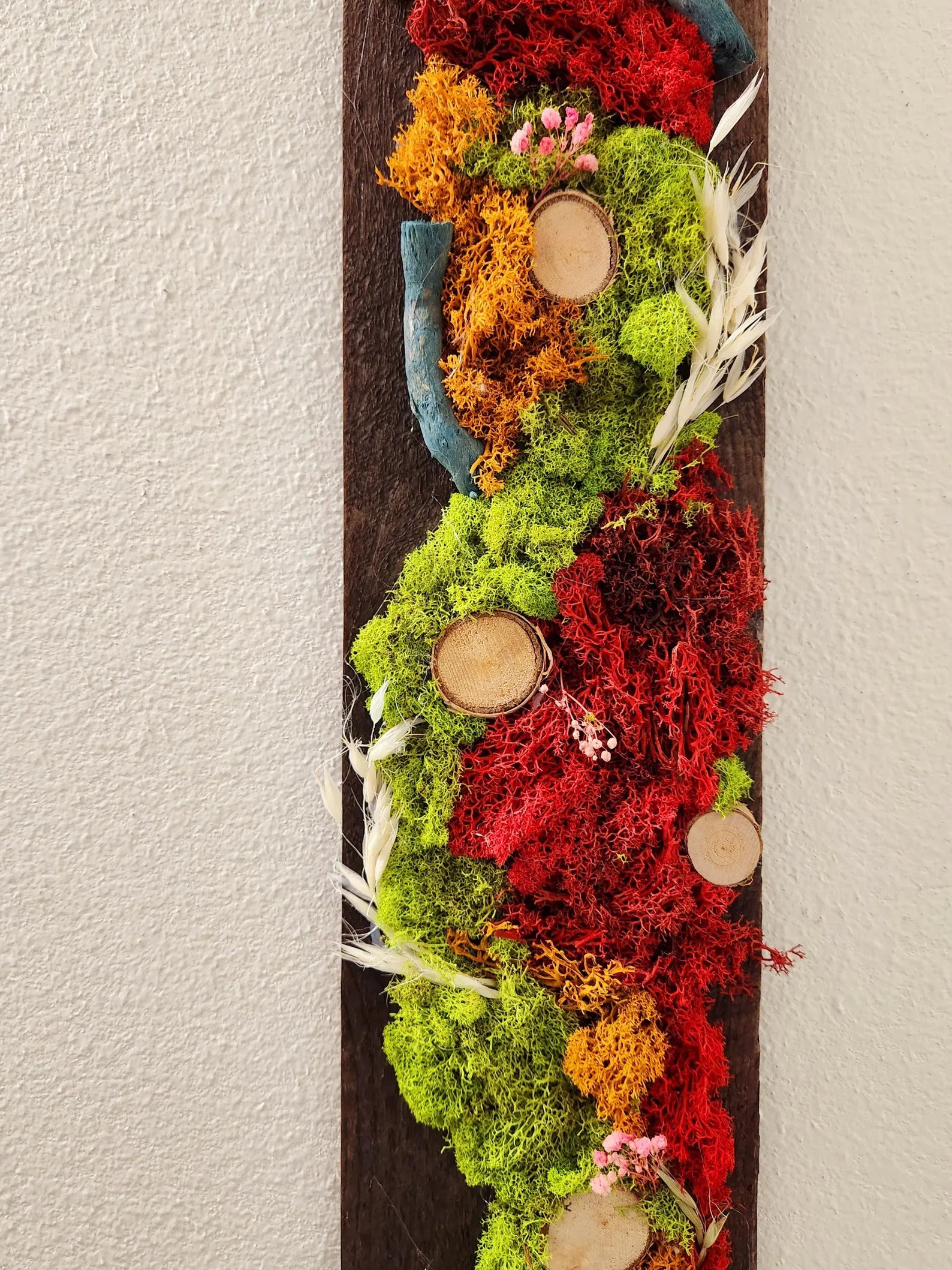 Wooden Wall Hanging – Handmade Moss Art Decor 5.5x24
