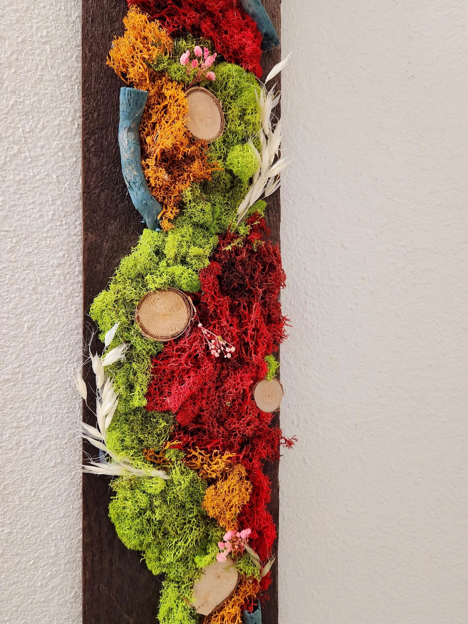 Wooden Wall Hanging – Handmade Moss Art Decor 5.5x24
