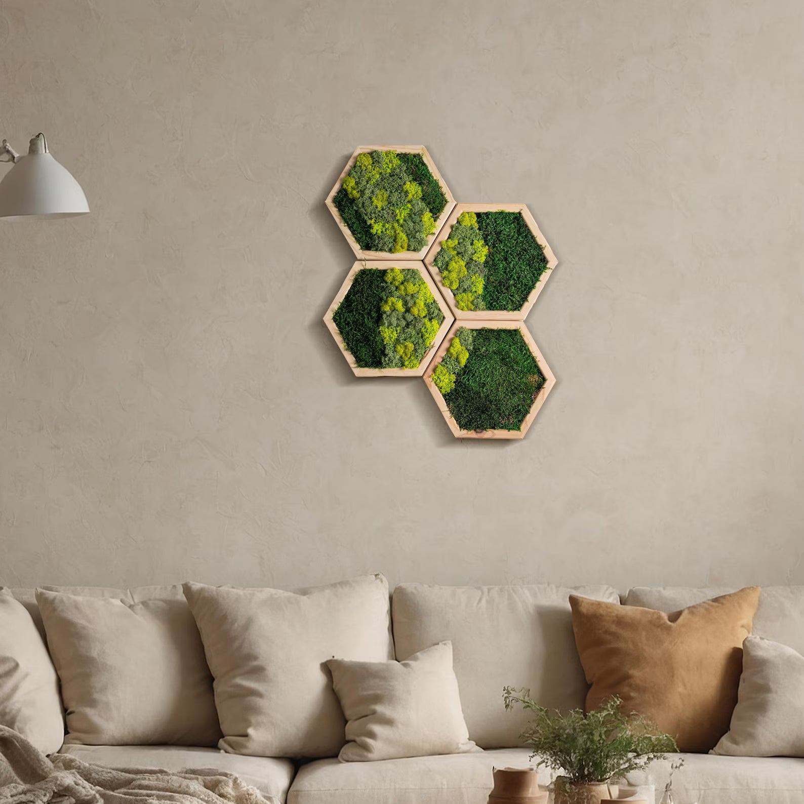 Hexagon Wall Moss Decor, Preserved Moss Art Framed, Honeycomb Wood And Moss Wall Art, Wall Hangings, Anniversary Gifts, Living Room Decor