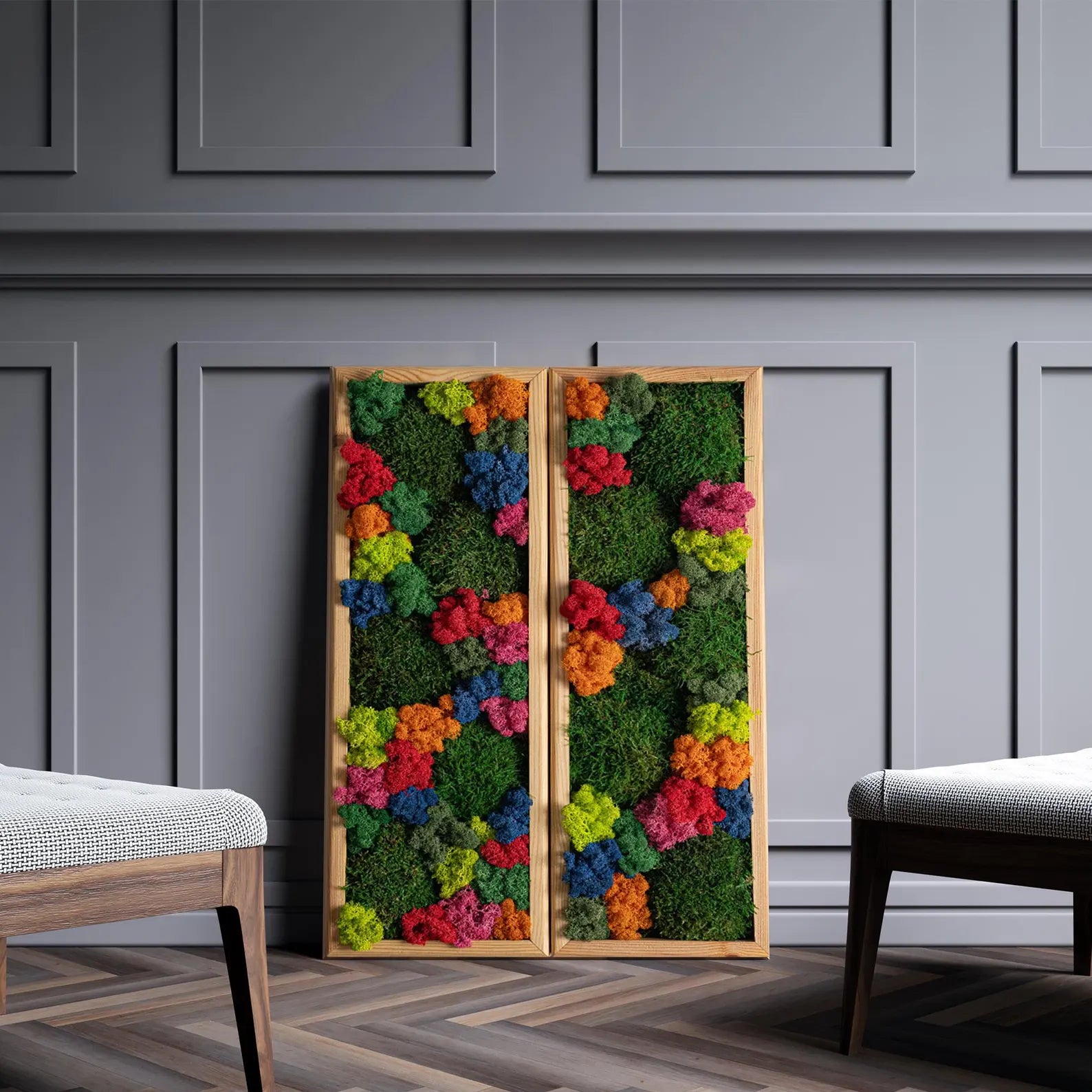 Colorful Preserved Moss Wall Art – Wooden Rectangle Panel, Anniversary Gift