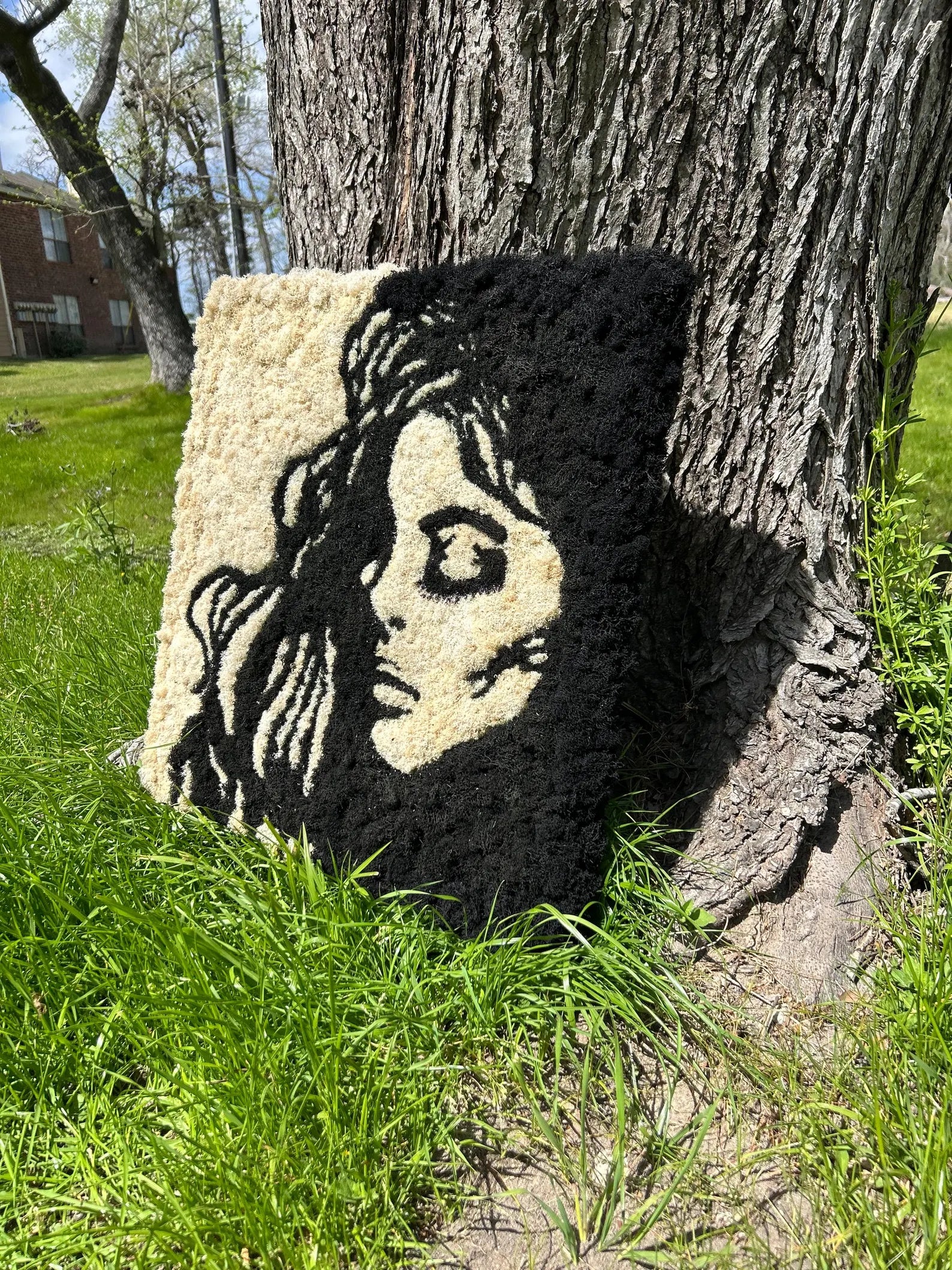 Reindeer Moss Wall Art – Woman’s Profile in Black & Beige, Handmade Nature Decor