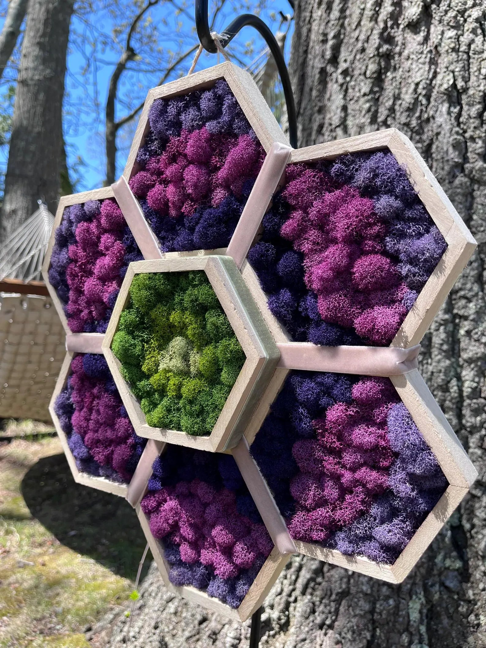 Purple & Lavender Moss Wall Art | Preserved Floral Design 15”