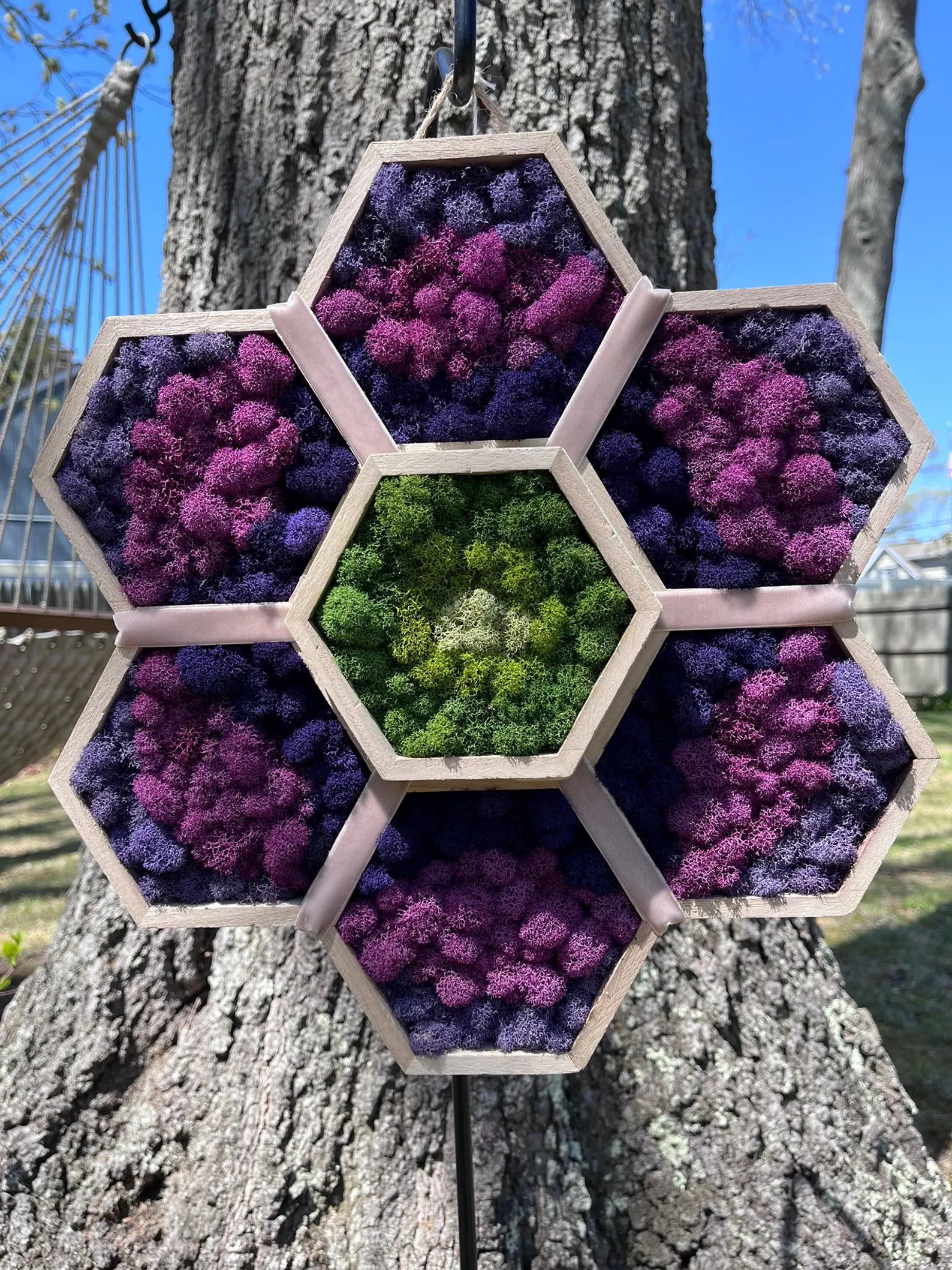 Purple & Lavender Moss Wall Art | Preserved Floral Design 15”
