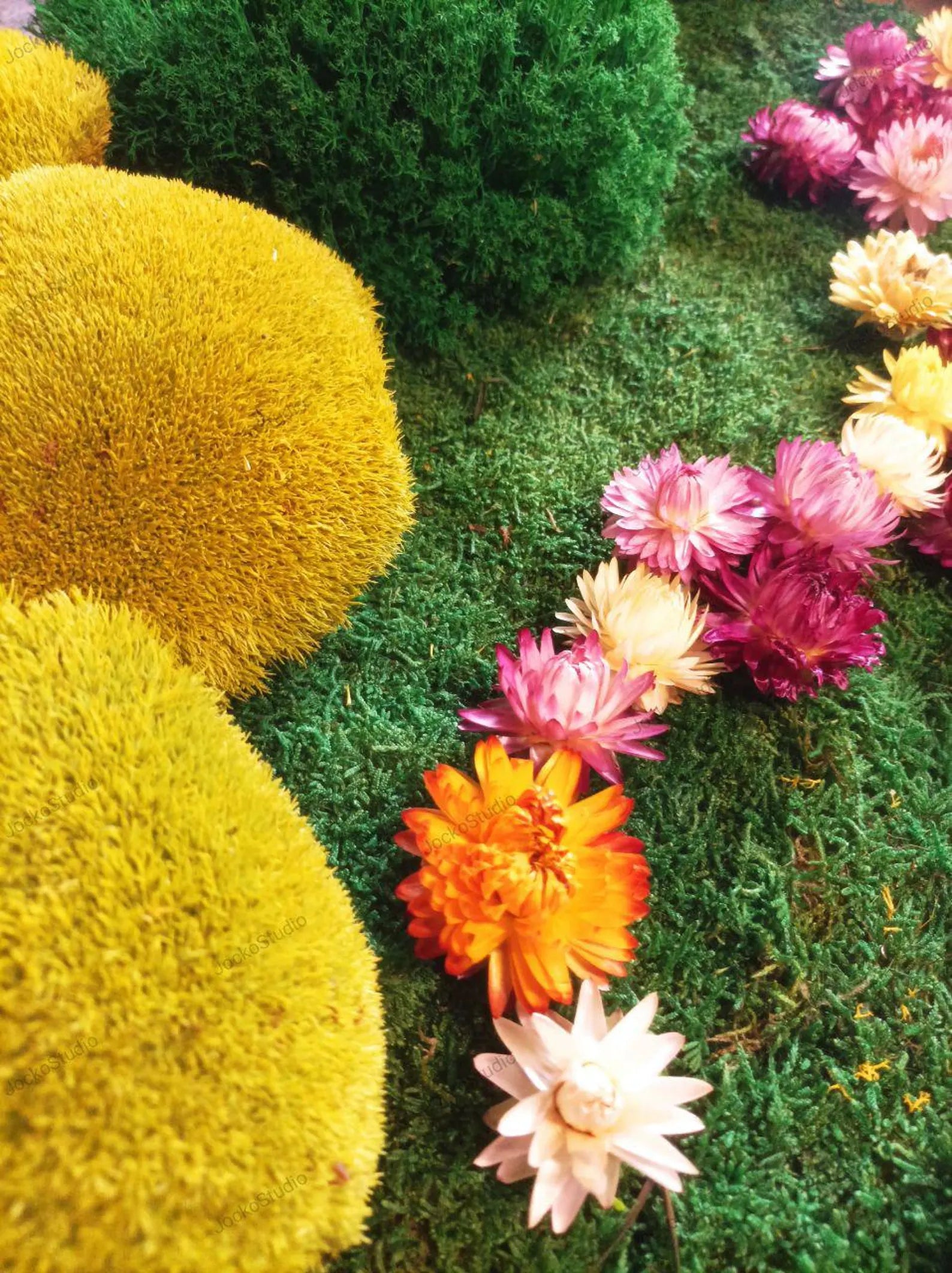 Round Moss Wall Art with Dried Flowers & Wood – Handmade Eco-Friendly Home Decor