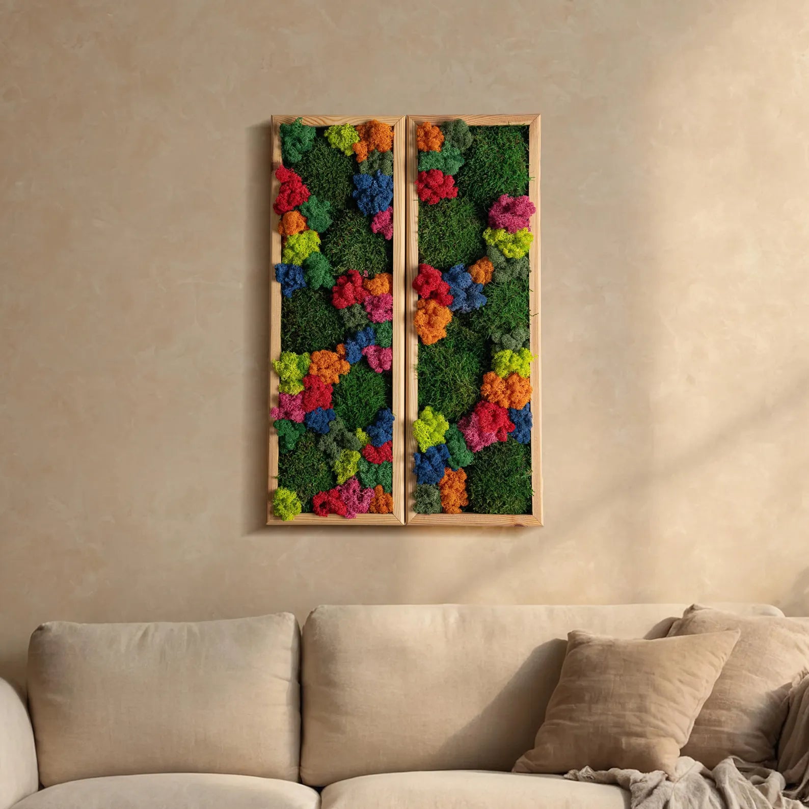 Colorful Preserved Moss Wall Art – Wooden Rectangle Panel, Anniversary Gift