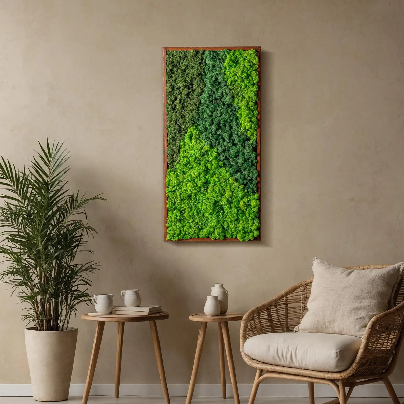 Rectangle Wood Moss Wall Art – Preserved Stabilized Moss Décor, Unique Design & Gift
