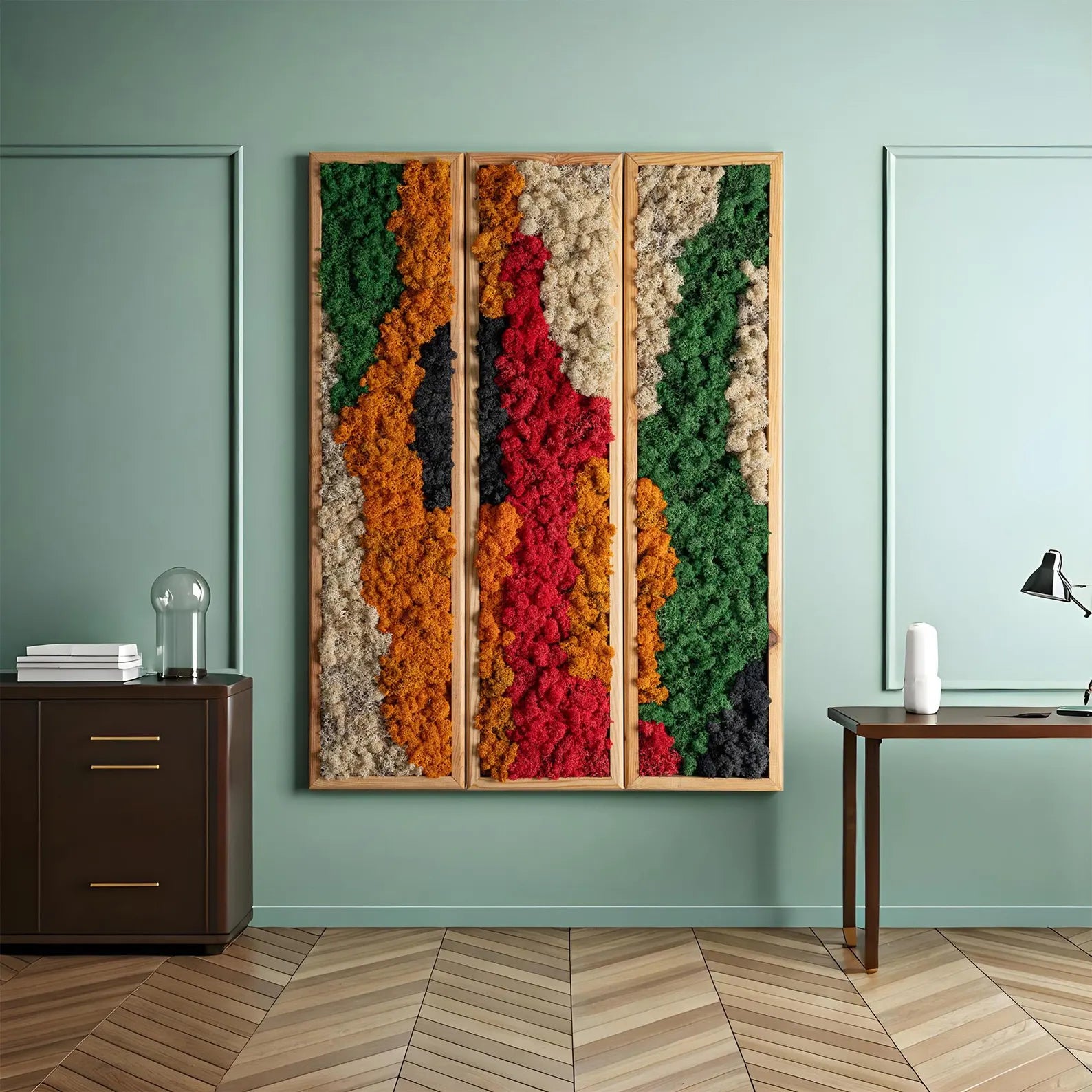 Handmade Preserved Moss Wall Art – Colorful Wooden Panel | Eco-Friendly Wall Decor & Anniversary Gift