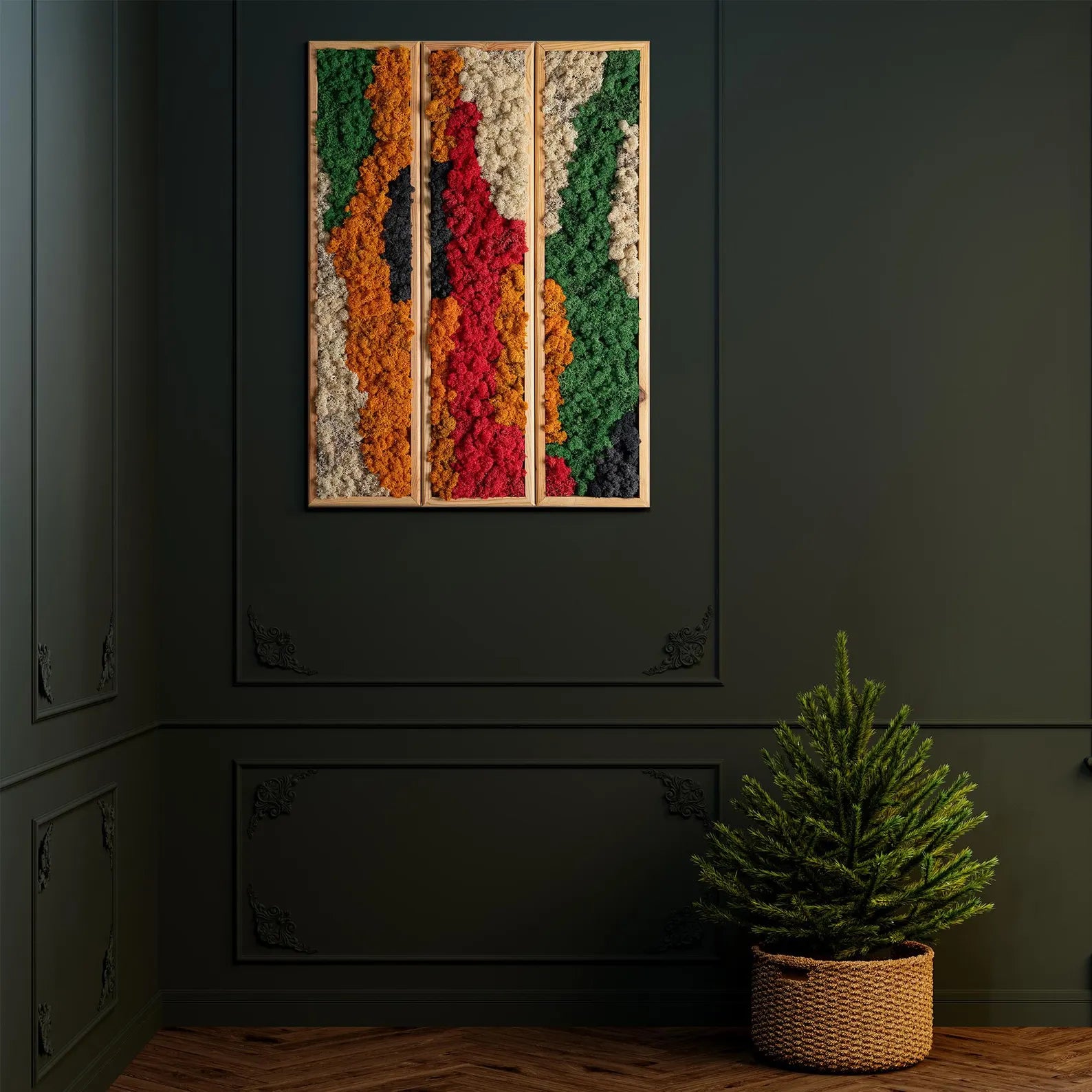 Handmade Preserved Moss Wall Art – Colorful Wooden Panel | Eco-Friendly Wall Decor & Anniversary Gift