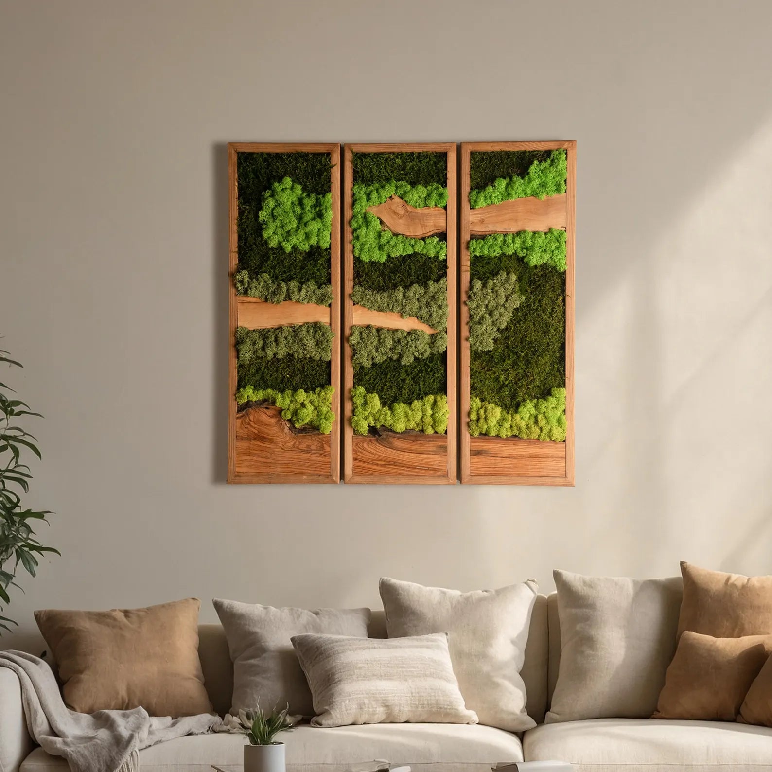 Olive Wood and Moss Wall Art – Rectangular Frame Panel for Farmhouse Décor, Entryway & Unique Gifts