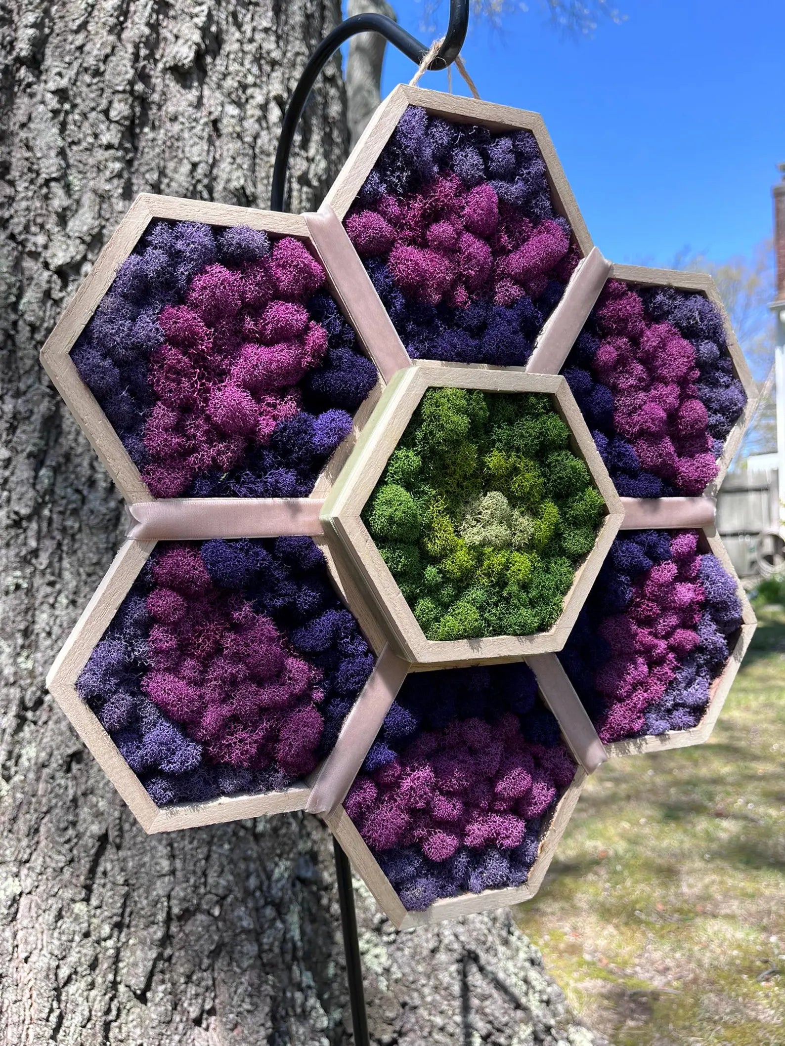 Purple & Lavender Moss Wall Art | Preserved Floral Design 15”