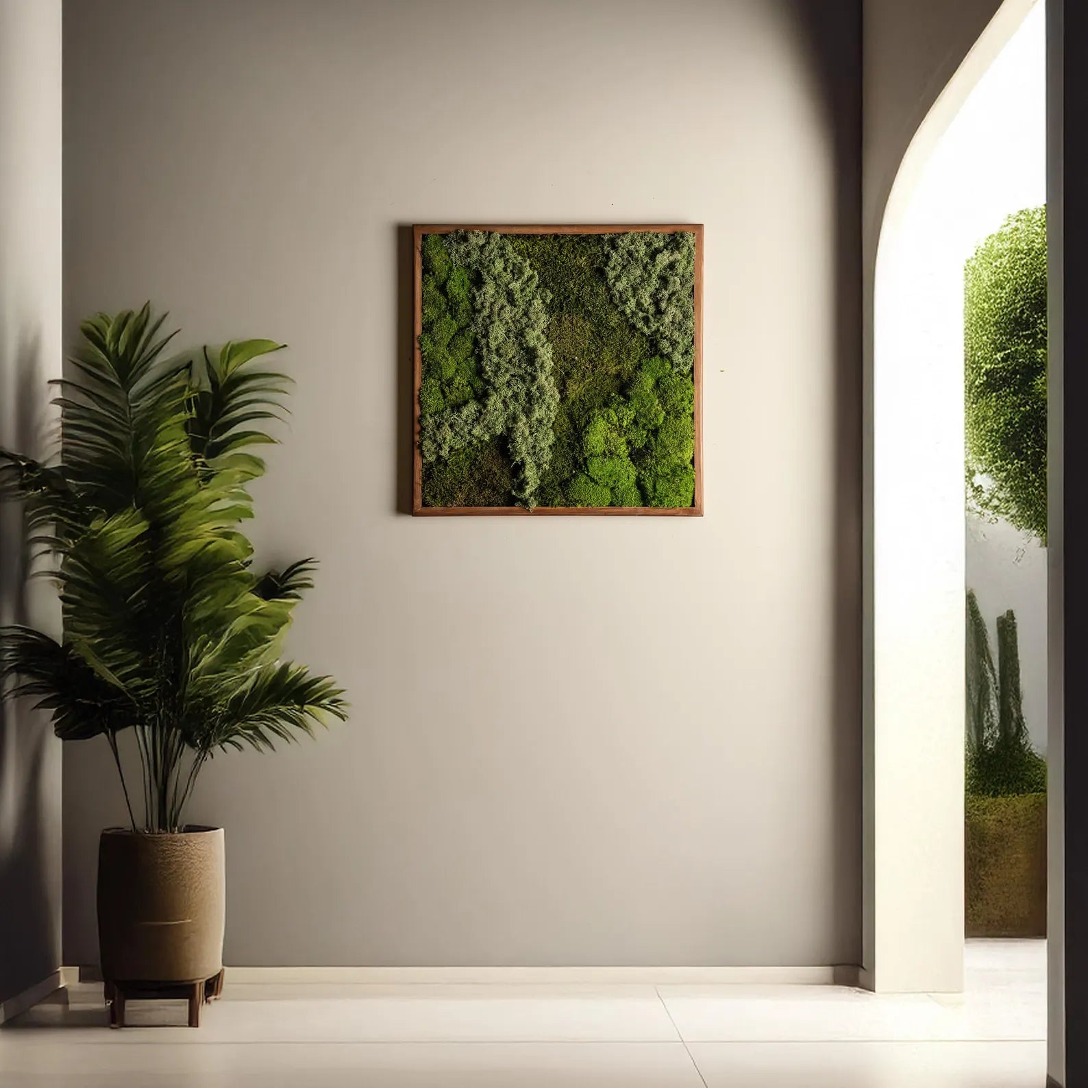 Preserved Moss Wall Art – Natural Wood Greenery Wall Decor, Rustic Home Artwork