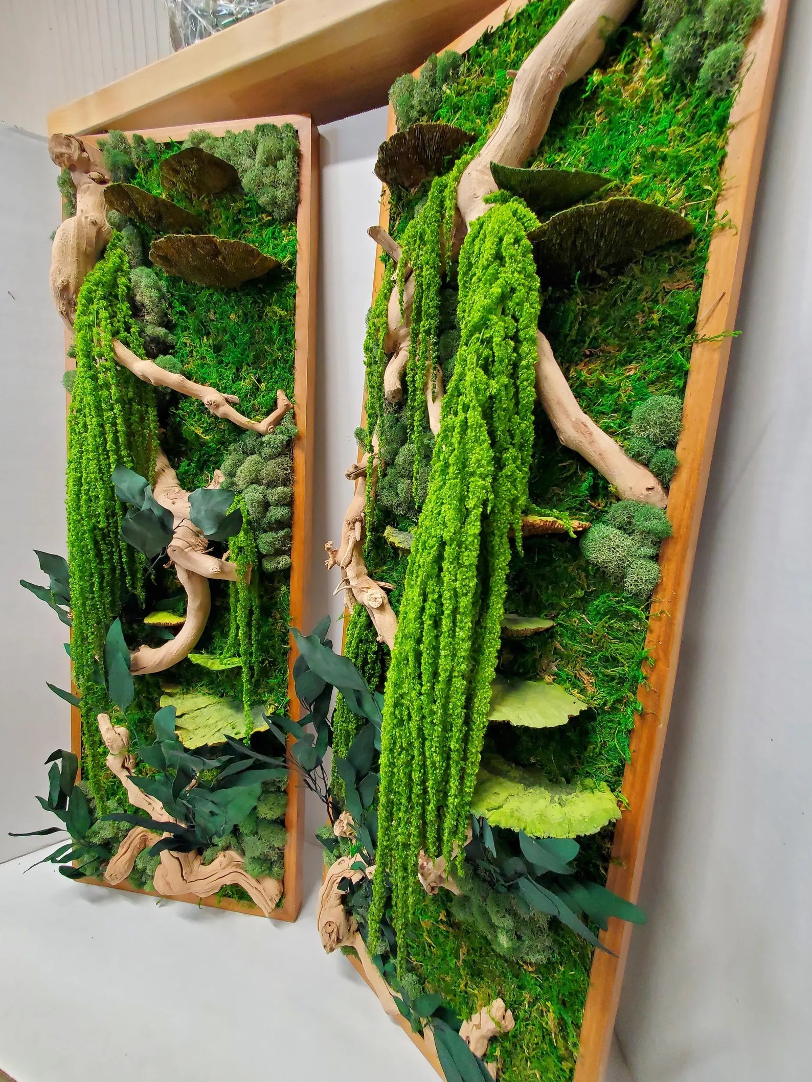 Moss Wall Decor – Boho Forest Preserved Art with Mushrooms & Wood Frame