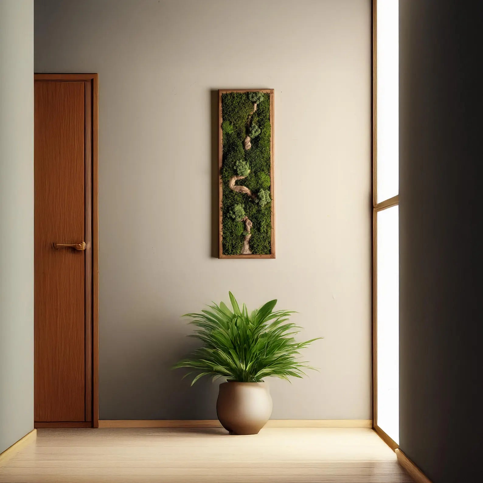 Bonsai Wood and Moss Wall Décor – Preserved Moss Botanical Art, Unique Wall Hanging & Home Gift