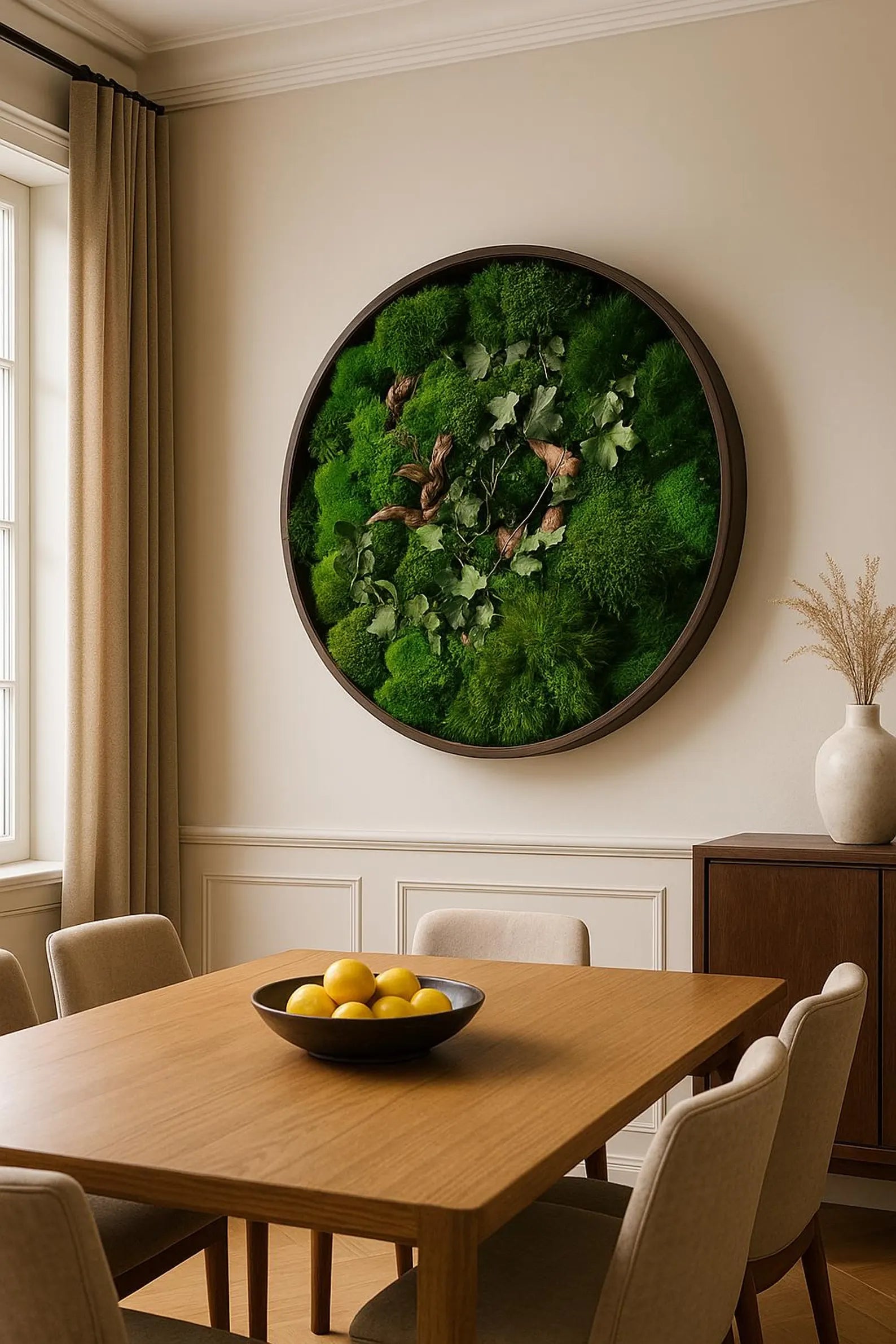 Round Moss Wall Art – Handmade Preserved Green Decor | Eco-Friendly Botanical Accent Frame