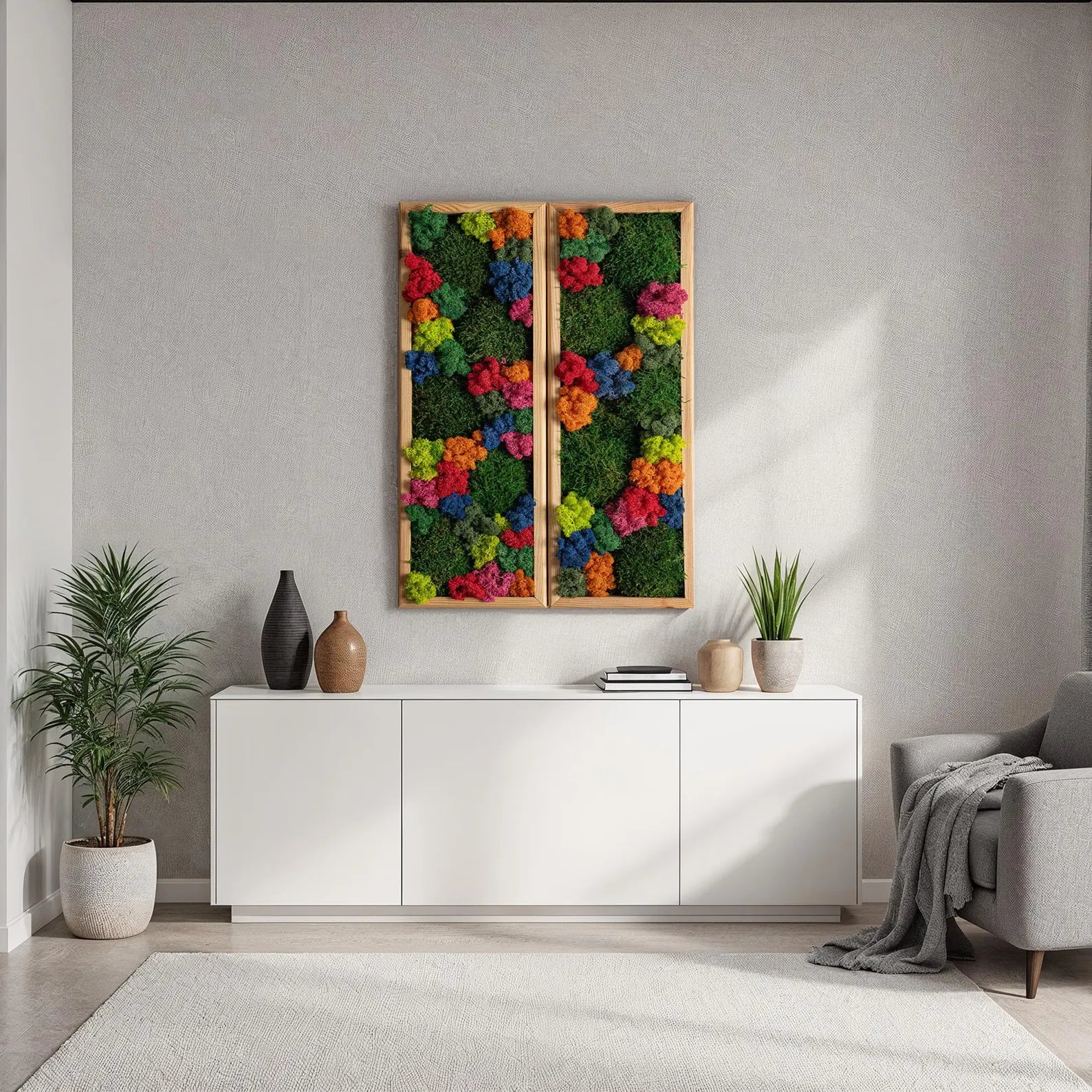 Colorful Preserved Moss Wall Art – Wooden Rectangle Panel, Anniversary Gift