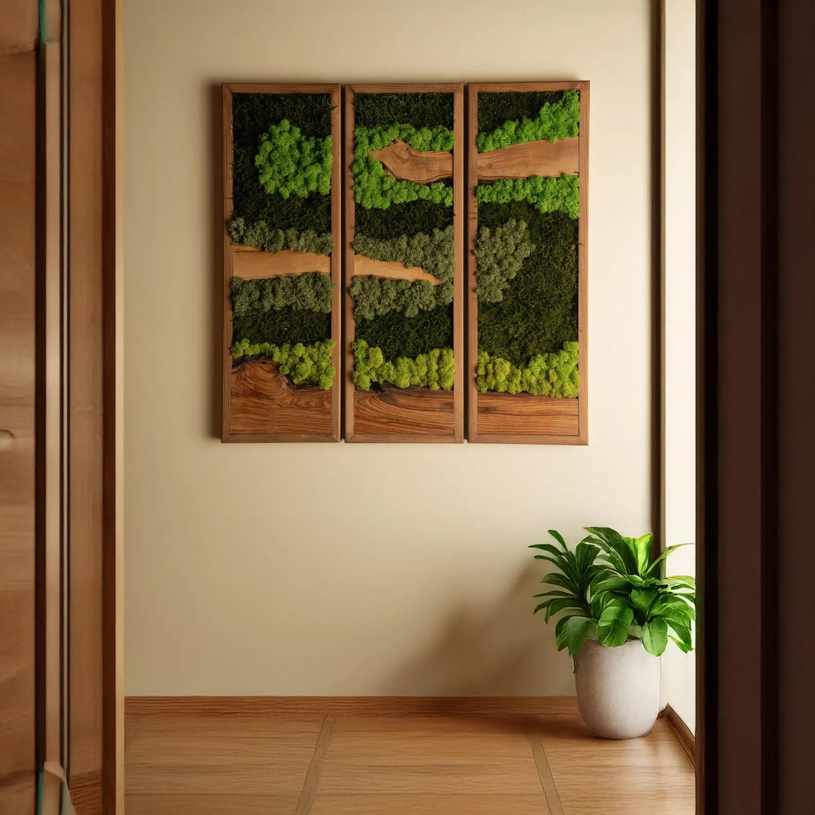 Olive Wood and Moss Wall Art – Rectangular Frame Panel for Farmhouse Décor, Entryway & Unique Gifts