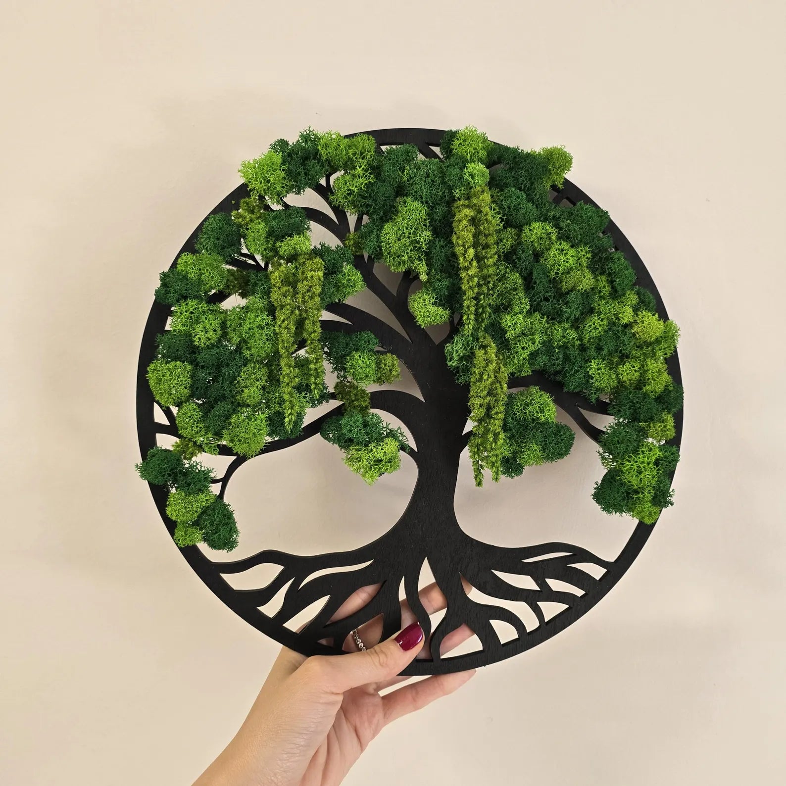 Tree of Life Wall Art – Wooden Decor with Scandinavian Moss & Amaranth