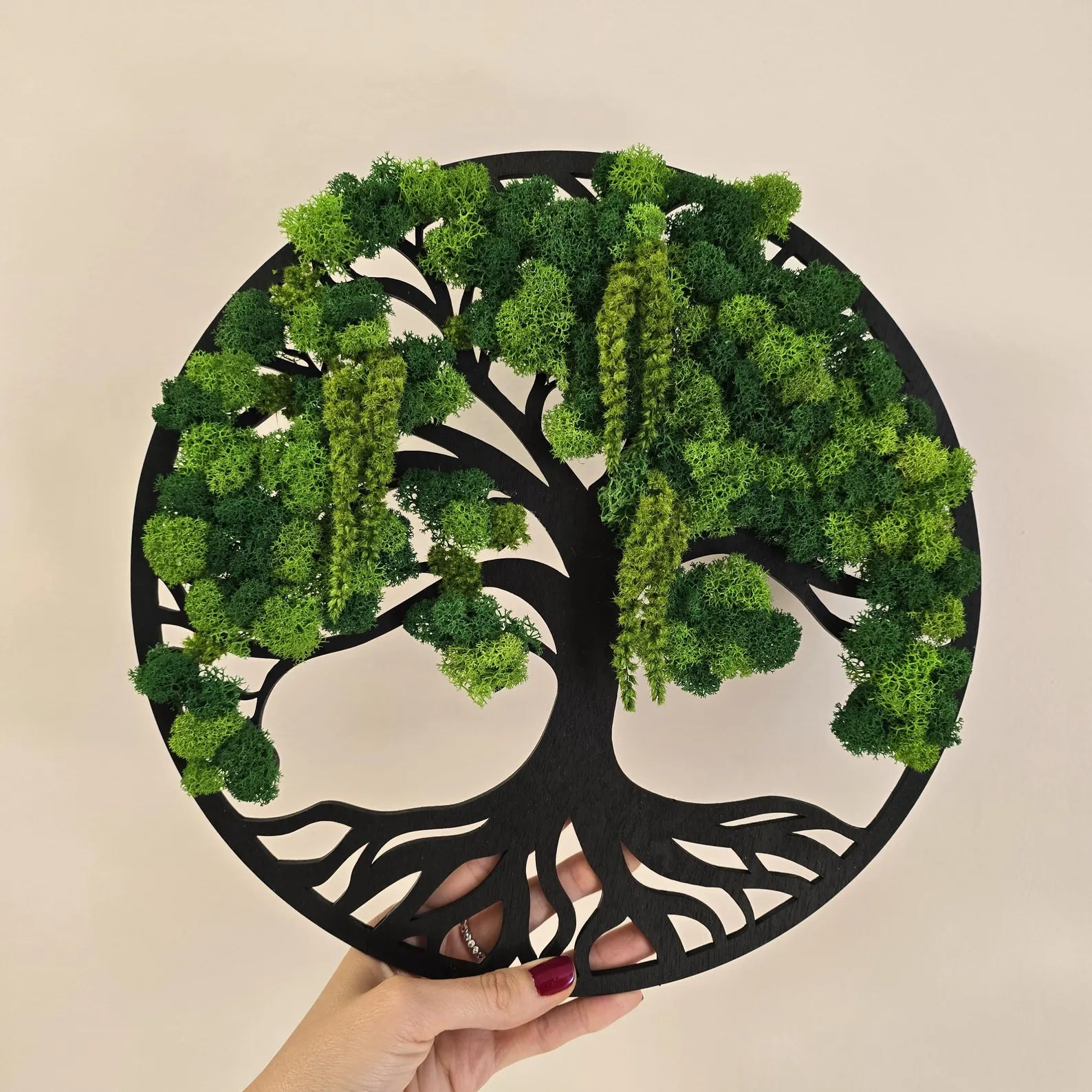 Tree of Life Wall Art – Wooden Decor with Scandinavian Moss & Amaranth