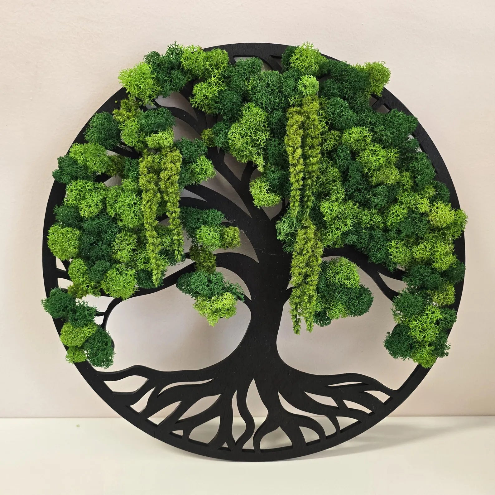 Tree of Life Wall Art – Wooden Decor with Scandinavian Moss & Amaranth