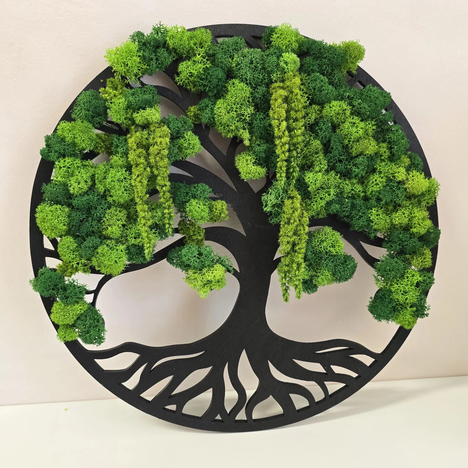 Tree of Life Wall Art – Wooden Decor with Scandinavian Moss & Amaranth