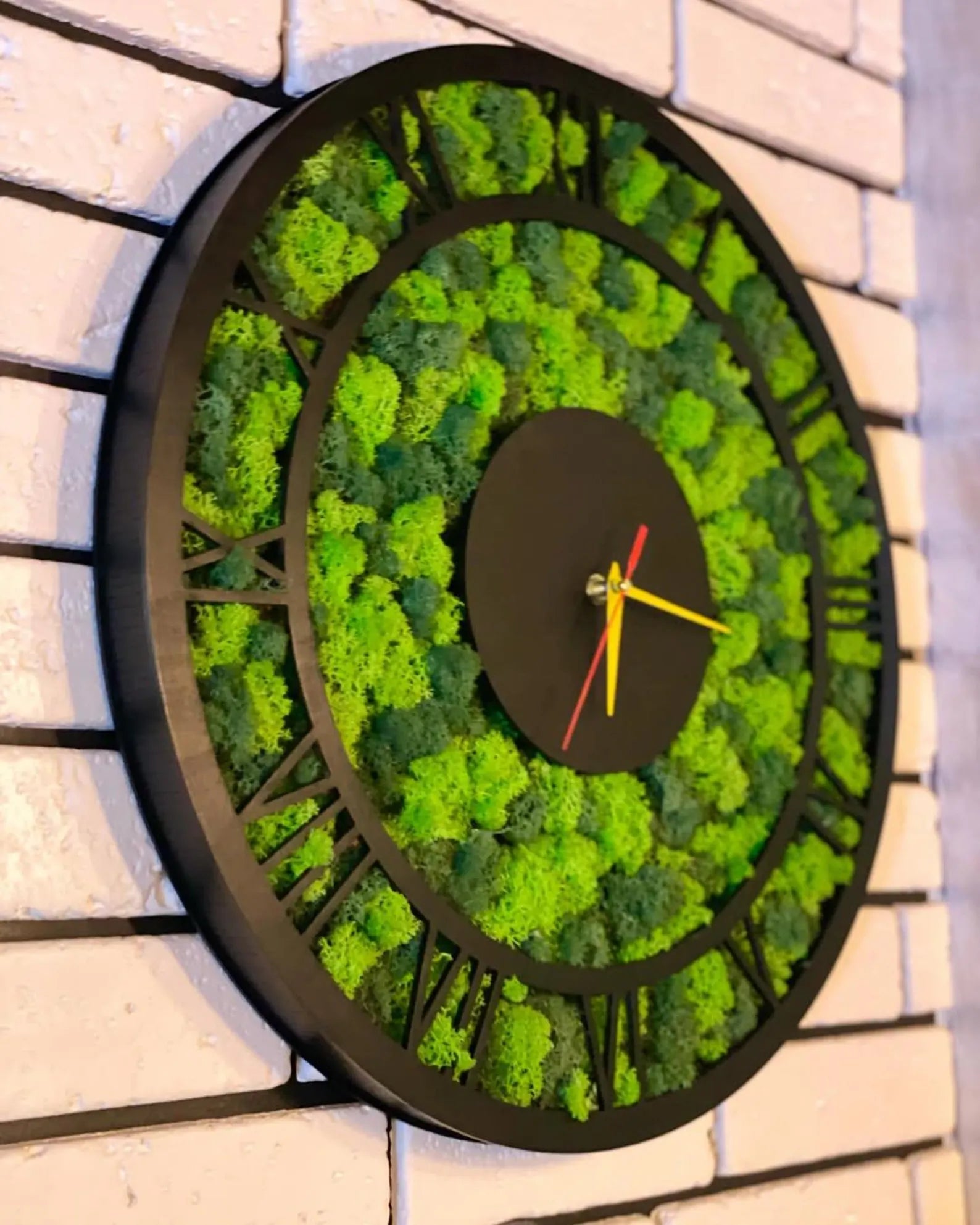 Moss Wall Clock with Roman Numerals – Wooden Silent Modern Wall Art