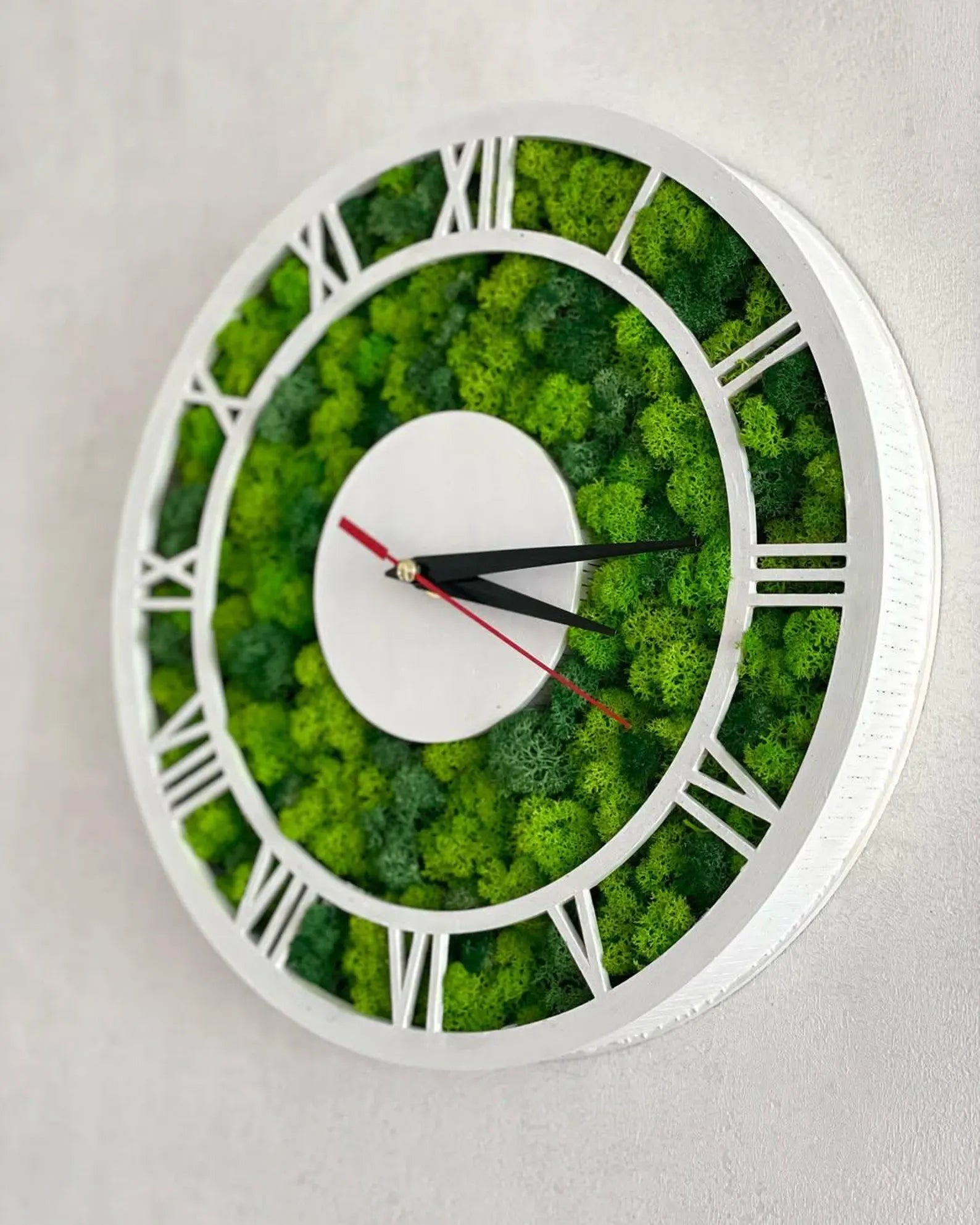 Moss Wall Clock with Roman Numerals – Wooden Silent Modern Wall Art