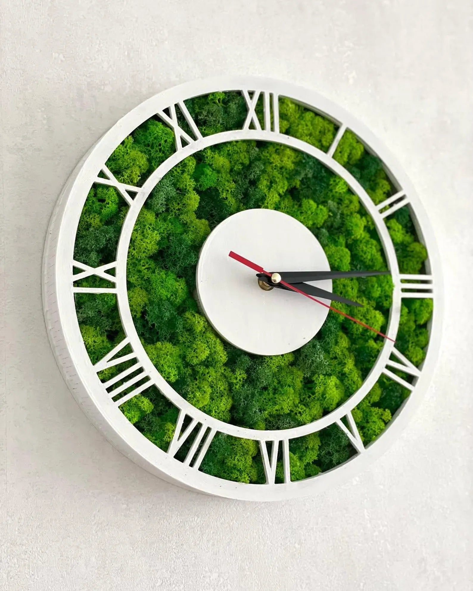 Moss Wall Clock with Roman Numerals – Wooden Silent Modern Wall Art