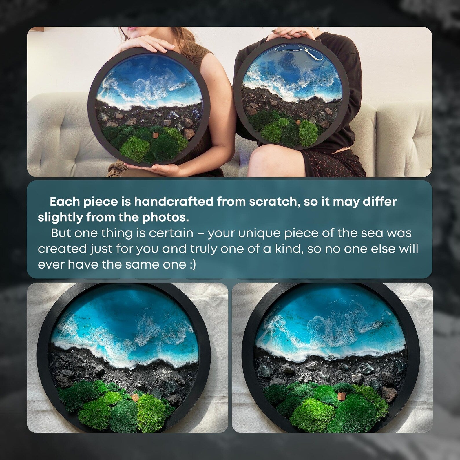 Preserved Moss Wall Art with Epoxy Resin Ocean – Coastal Scandinavian Hanging Sea Decor