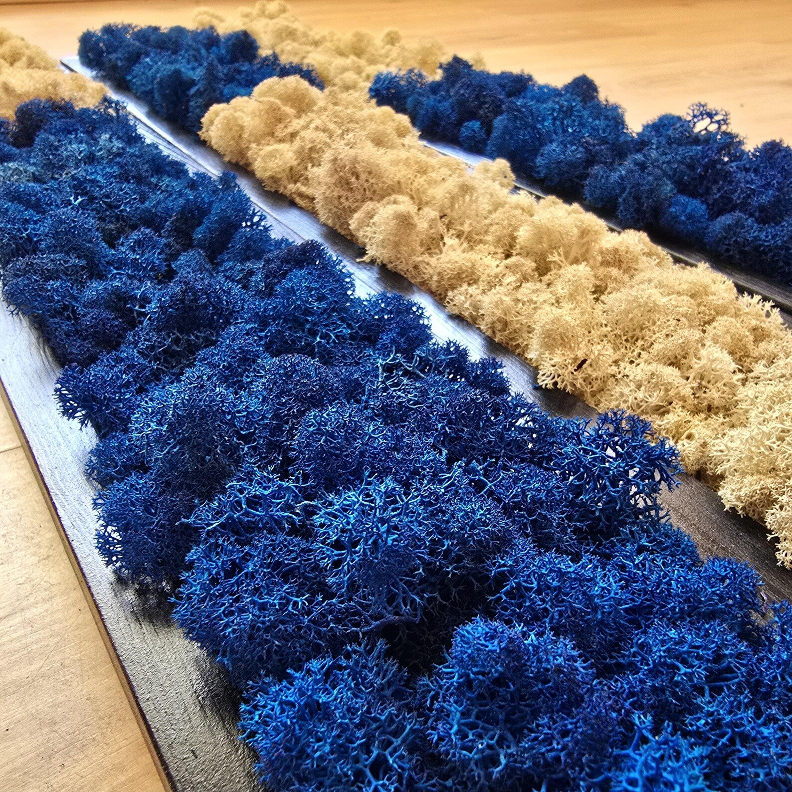 Set of 3 Preserved Moss Wall Panels – Blue & Beige Scandinavian Wall Art