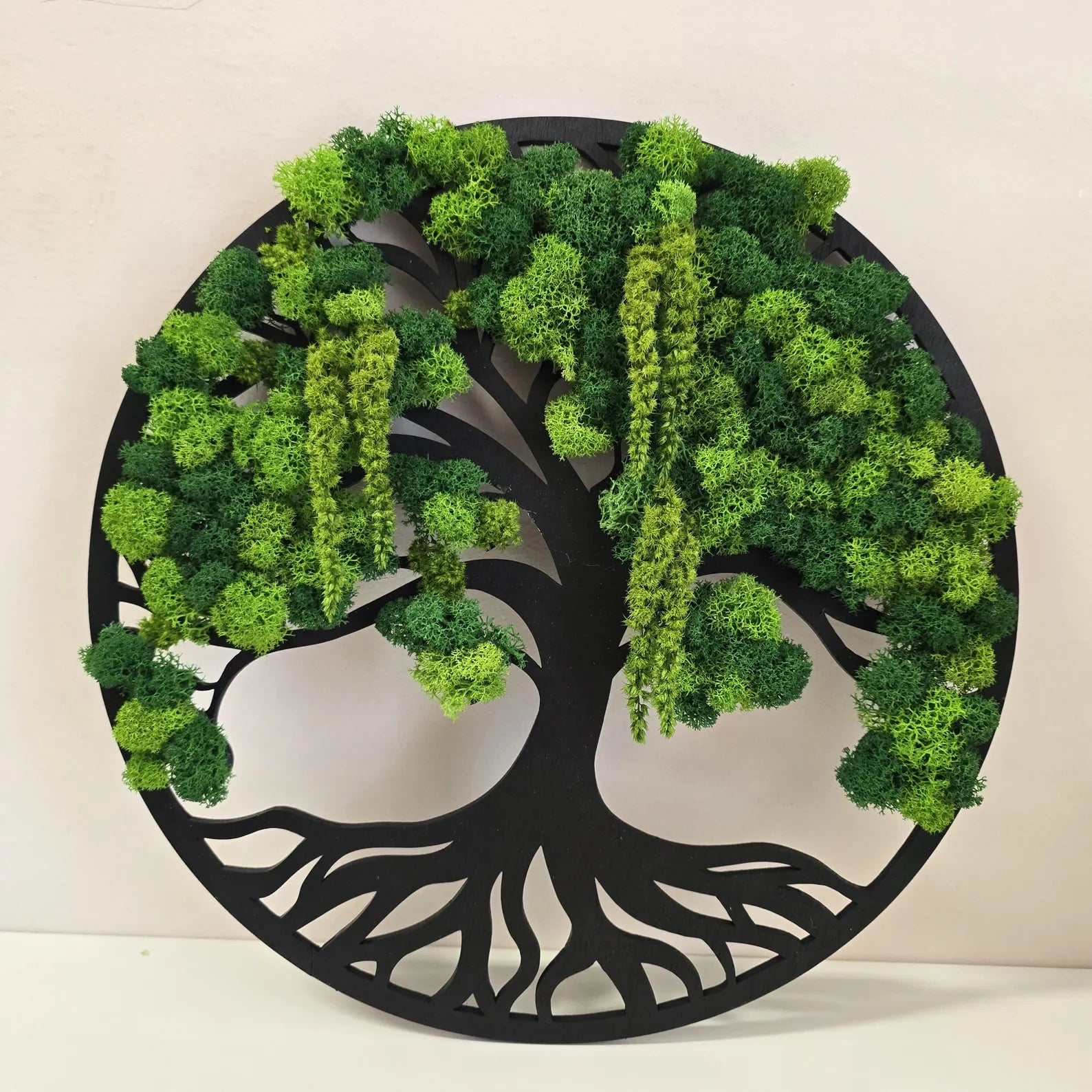 Tree of Life Wall Art – Wooden Decor with Scandinavian Moss & Amaranth