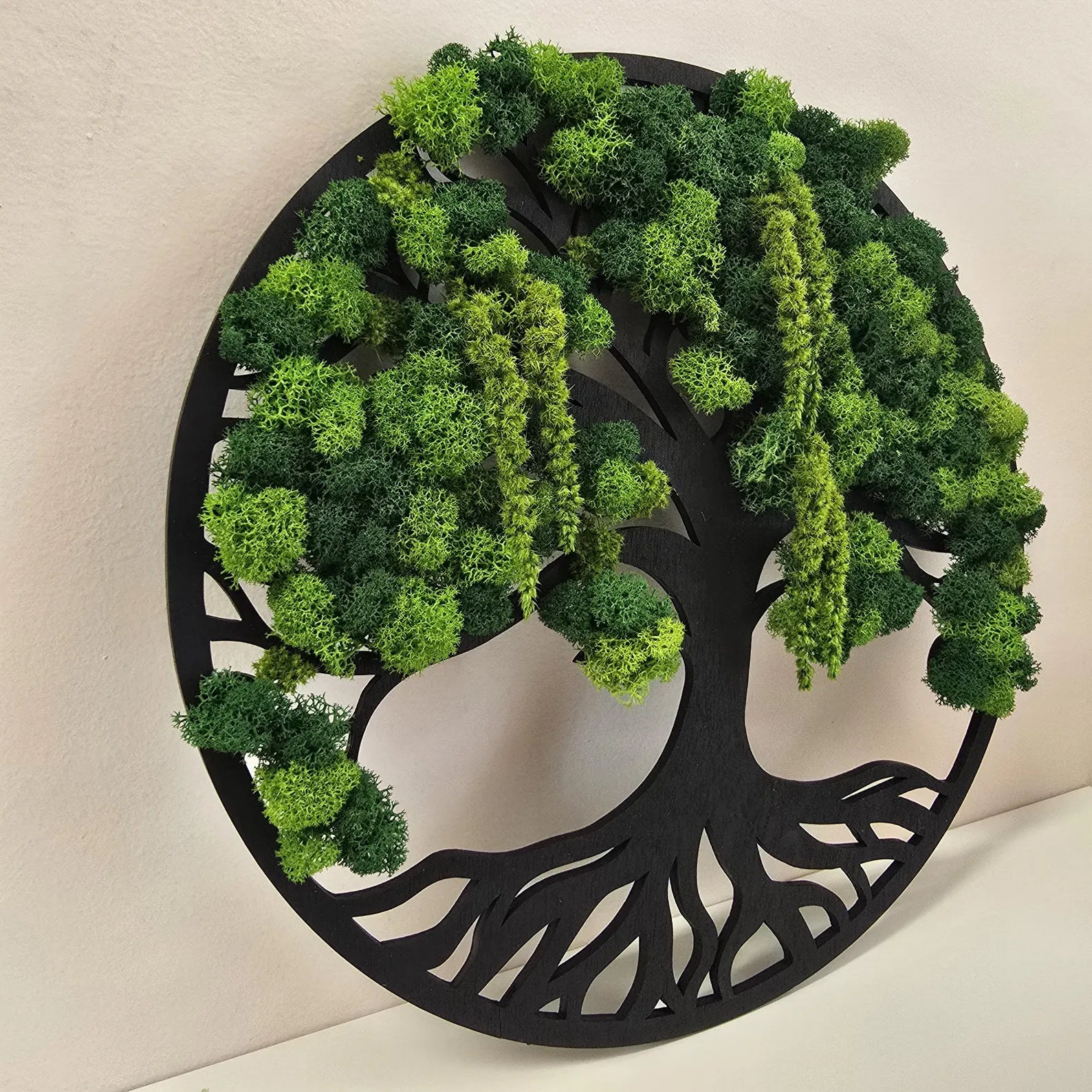 Tree of Life Wall Art – Wooden Decor with Scandinavian Moss & Amaranth