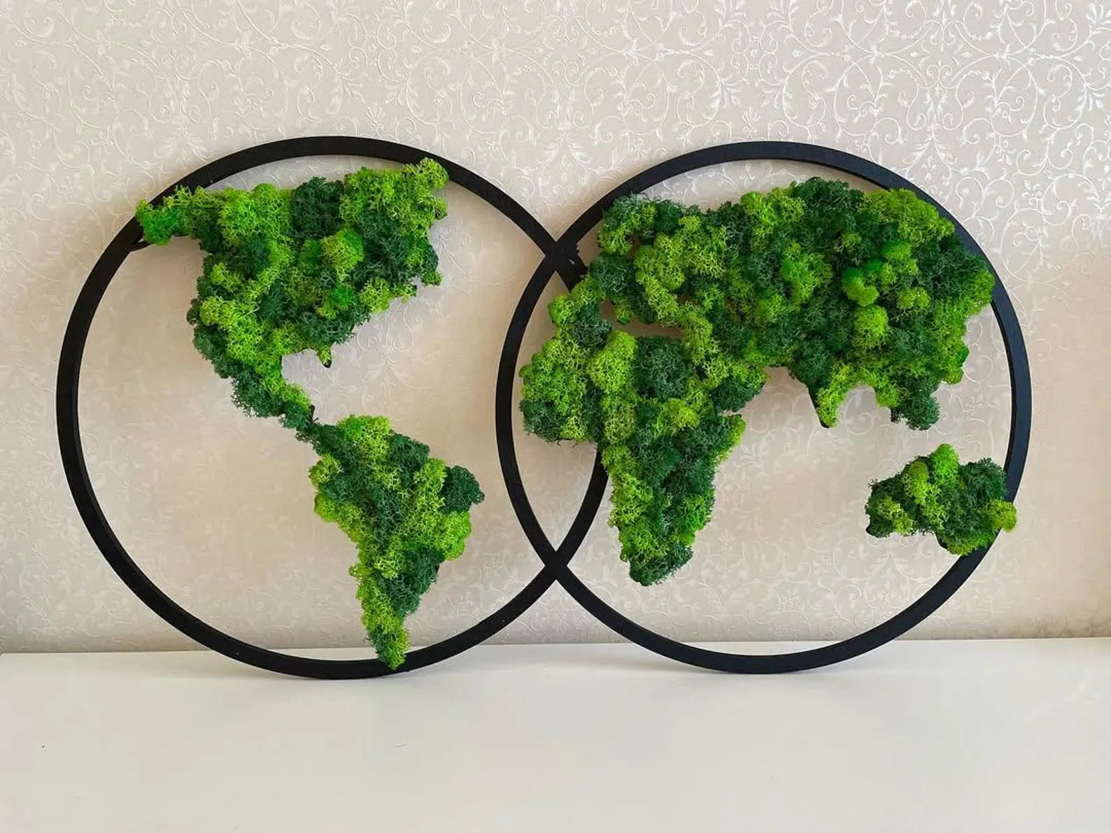World Map Moss Wall Art – Extra Large Preserved Moss Home Decor
