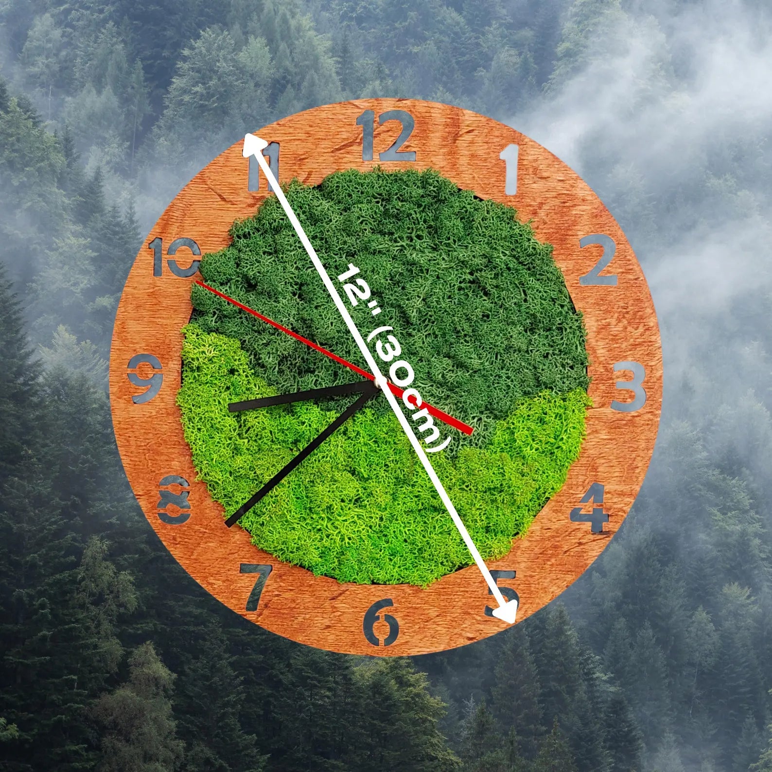 Rustic Moss Wall Clock – Silent Wooden Clock for Natural & Eco-Friendly Home Décor