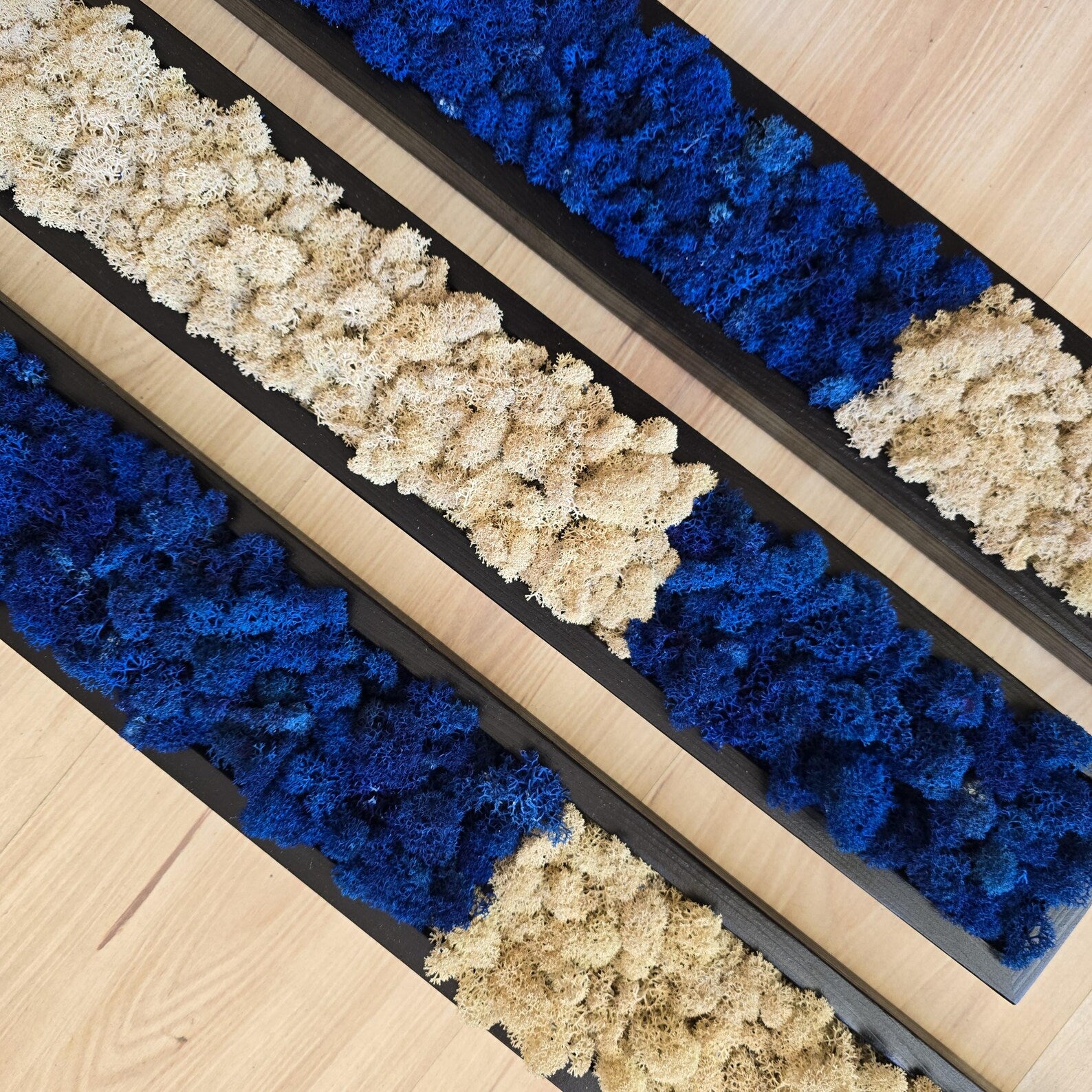 Set of 3 Preserved Moss Wall Panels – Blue & Beige Scandinavian Wall Art