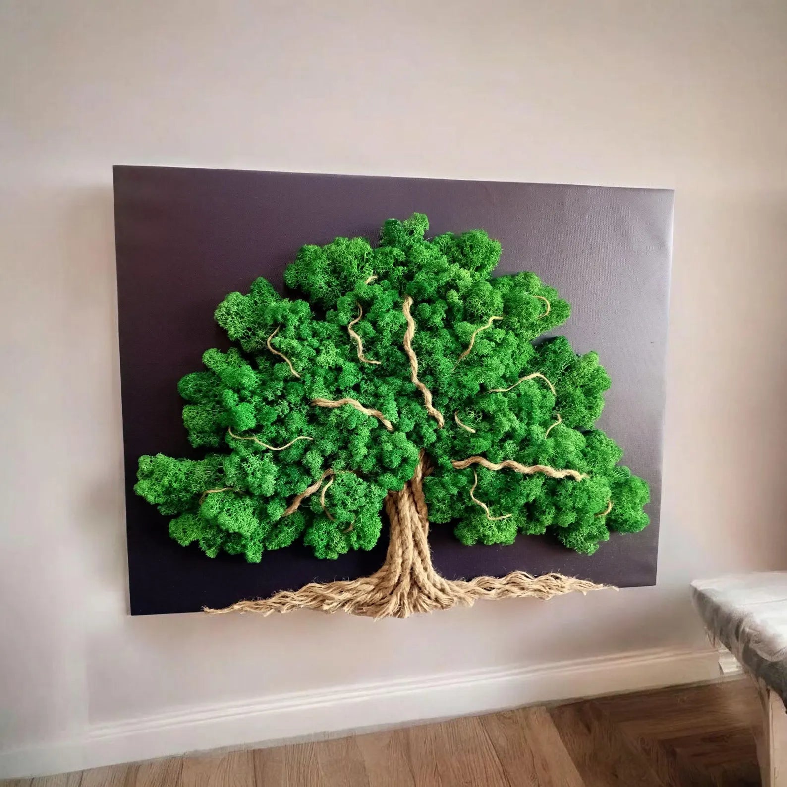 Tree of Life Moss Wall Art – Large 60x50cm Stabilized Reindeer Moss Tree Living Picture for Zen Décor