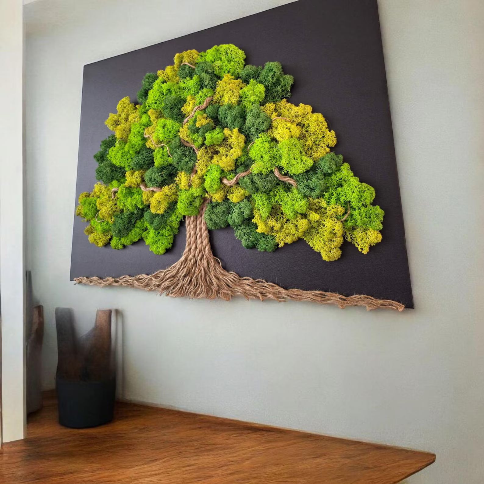 Tree of Life Moss Wall Art – Large 60x50cm Living Picture with Stabilized Reindeer Moss for Zen Home Décor