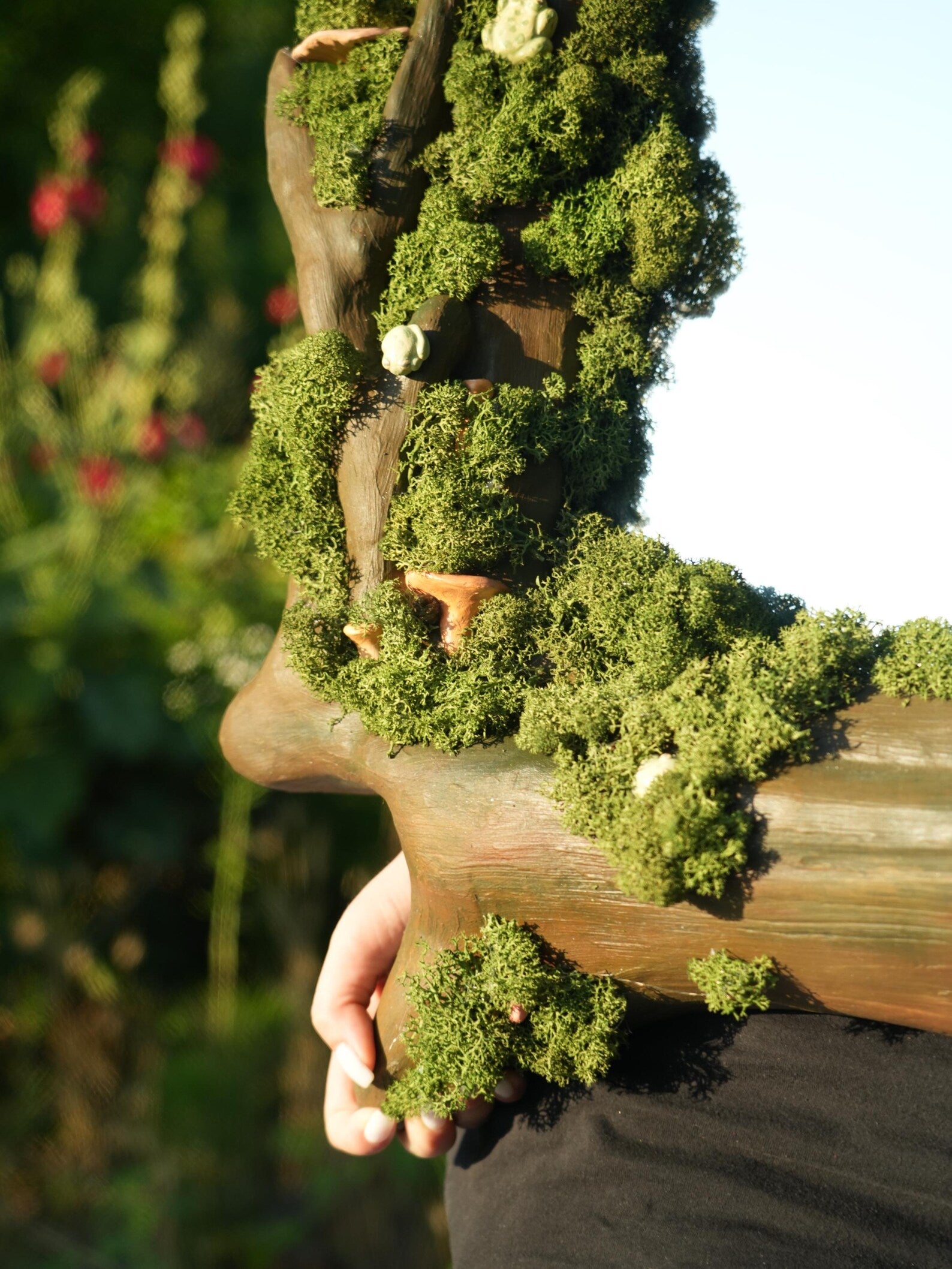 Moss Wall Mirror – Forest Decor with Ceramic Mushrooms – Nature-Inspired Wall Art