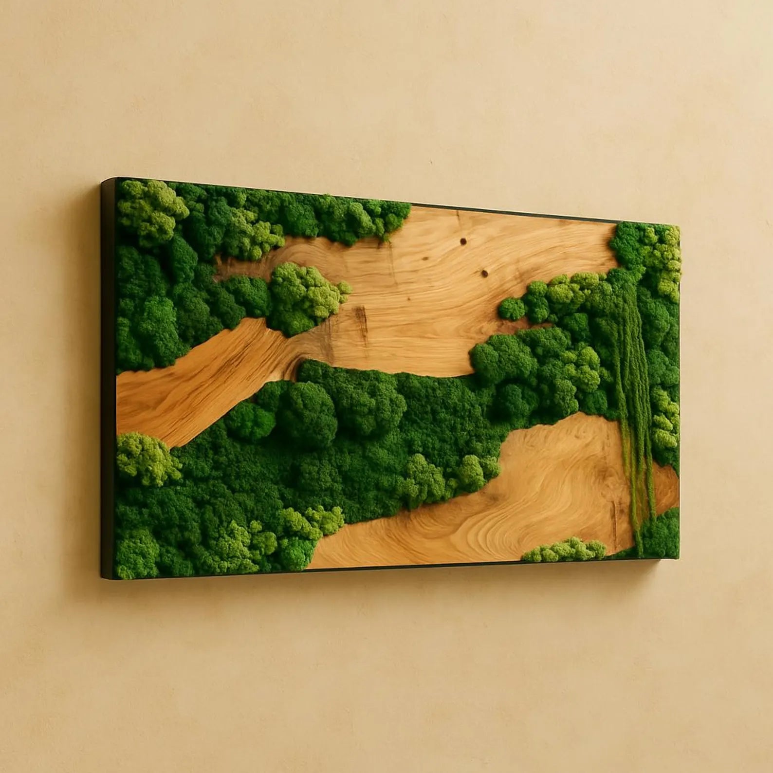 Handmade Wooden Moss Wall Art – Natural Green Preserved Moss Frame for Modern Home & Office Décor