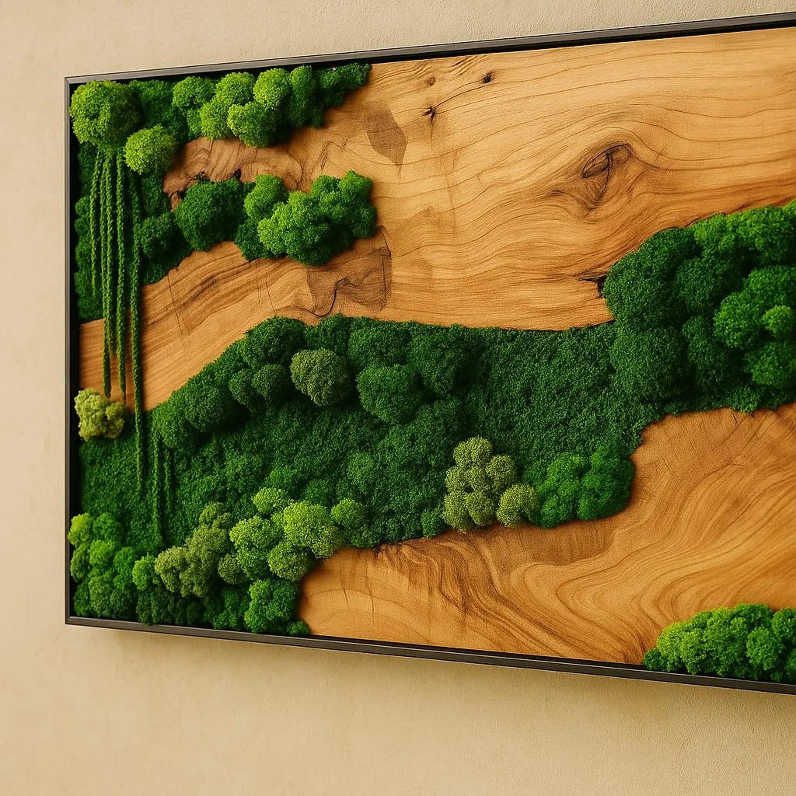 Handmade Wooden Moss Wall Art – Natural Green Preserved Moss Frame for Modern Home & Office Décor