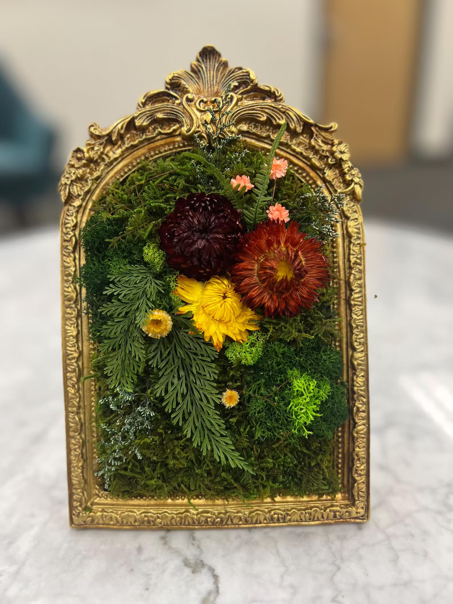 Preserved Moss & Dried Flower Wall Art – Handmade 5x7 Nature Frame Decor