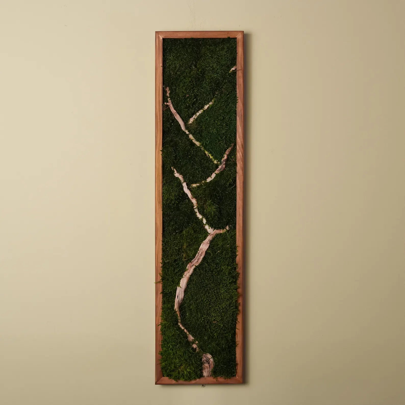 Bonsai Wood and Moss Wall Art – Vertical Green Decor, Botanical Wall Hanging for Bedroom, Birthday Gift