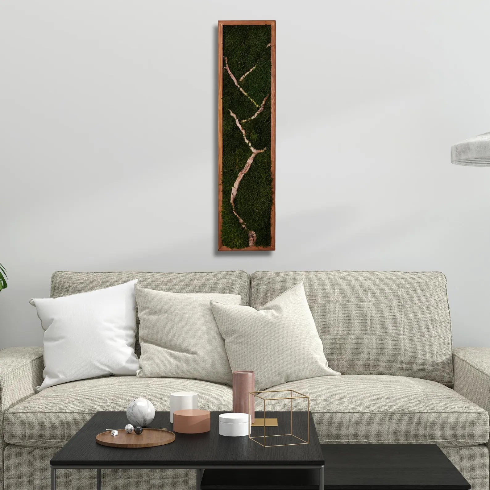 Bonsai Wood and Moss Wall Art – Vertical Green Decor, Botanical Wall Hanging for Bedroom, Birthday Gift