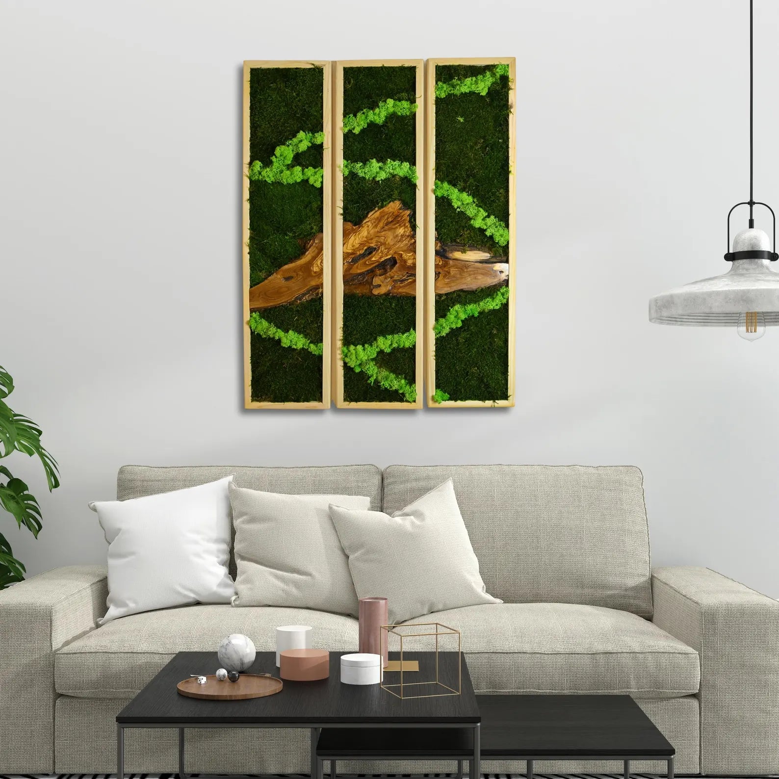 Moss and Olive Wood Wall Art – 3 Panel Green Vertical Decor, Botanical Farmhouse Wall Hanging, Birthday Gift