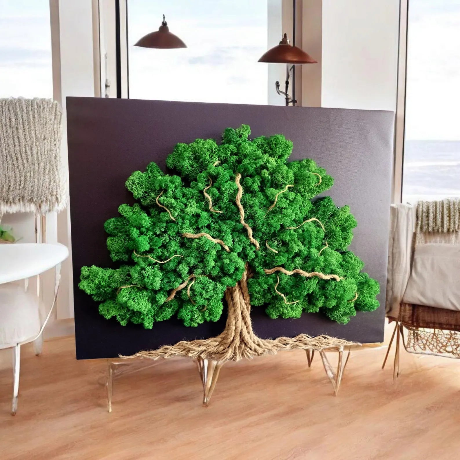 Tree of Life Moss Wall Art – Large 60x50cm Stabilized Reindeer Moss Tree Living Picture for Zen Décor